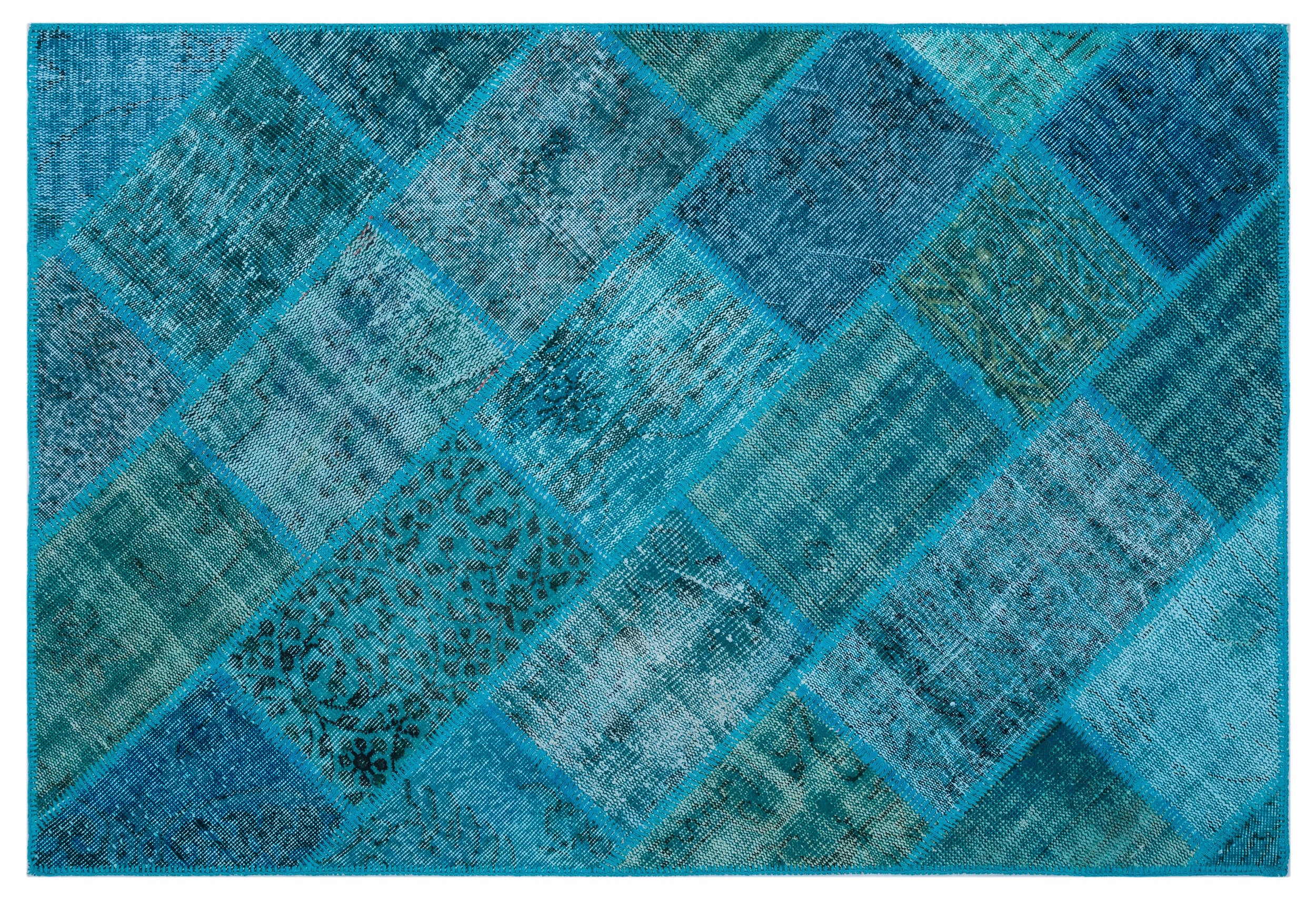 Turquoise  Over Dyed Patchwork Unique Rug 3'11'' x 5'11'' ft 120 x 180 cm