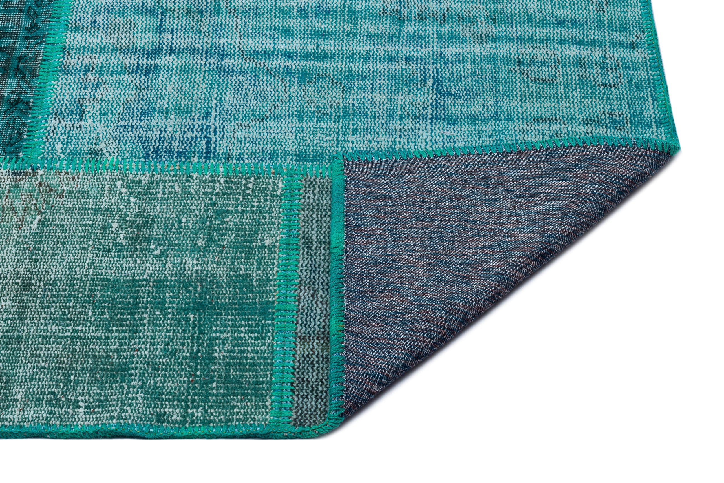 Turquoise  Over Dyed Patchwork Unique Rug 5'3'' x 7'7'' ft 160 x 230 cm