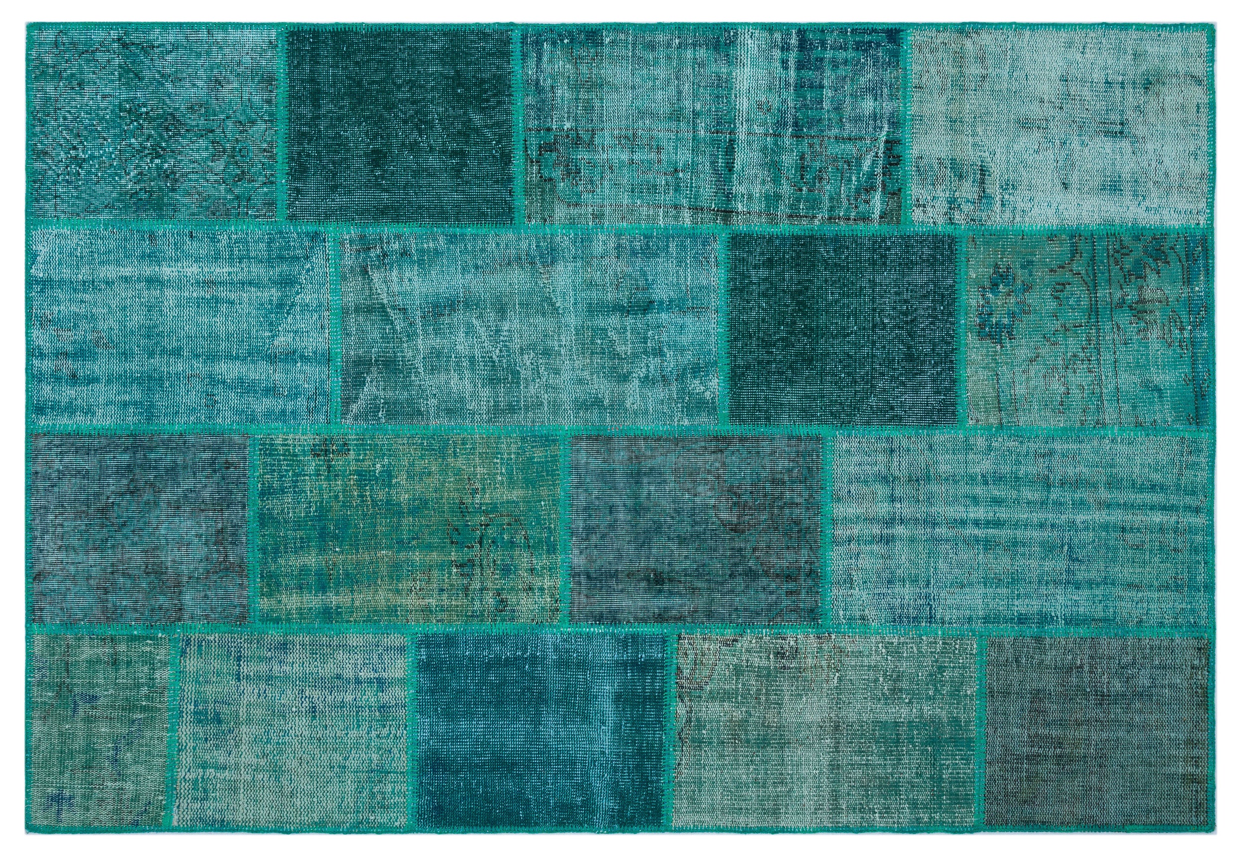 Turquoise  Over Dyed Patchwork Unique Rug 5'3'' x 7'7'' ft 160 x 230 cm
