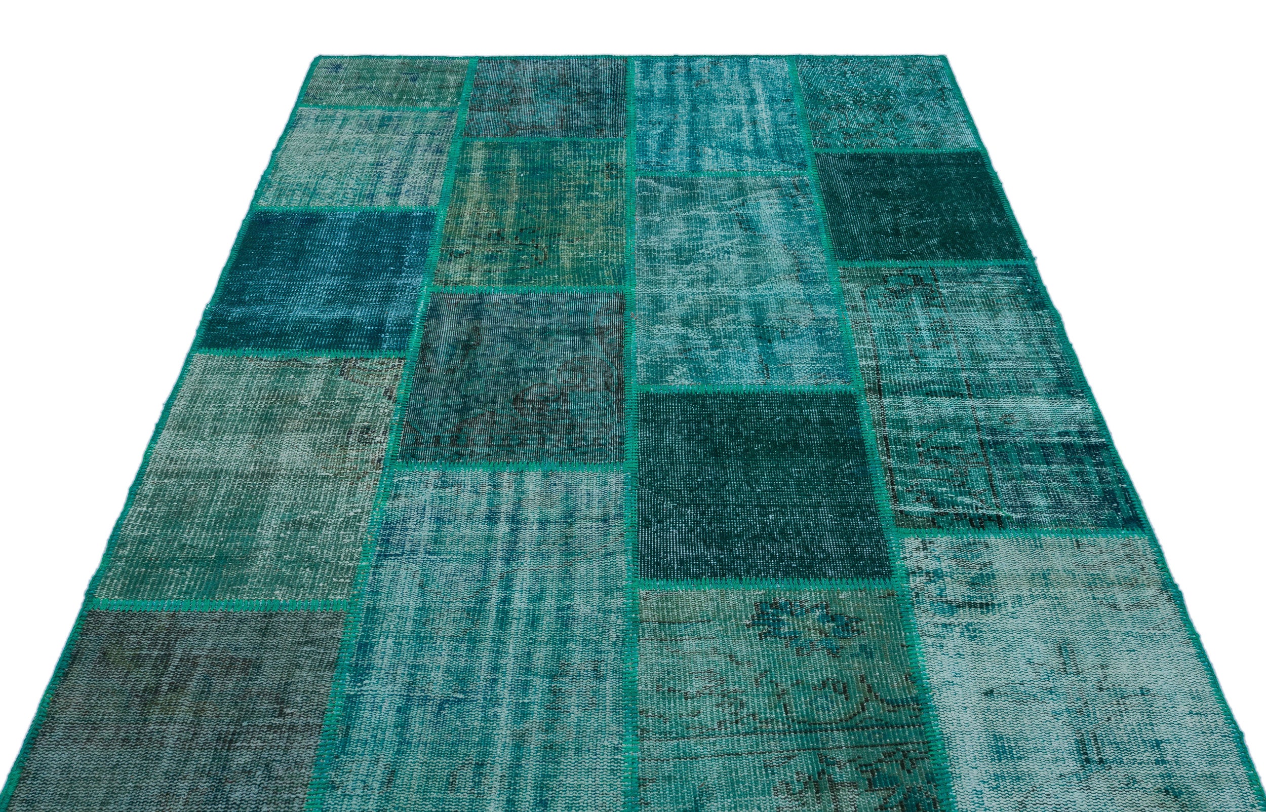Turquoise  Over Dyed Patchwork Unique Rug 5'3'' x 7'7'' ft 160 x 230 cm