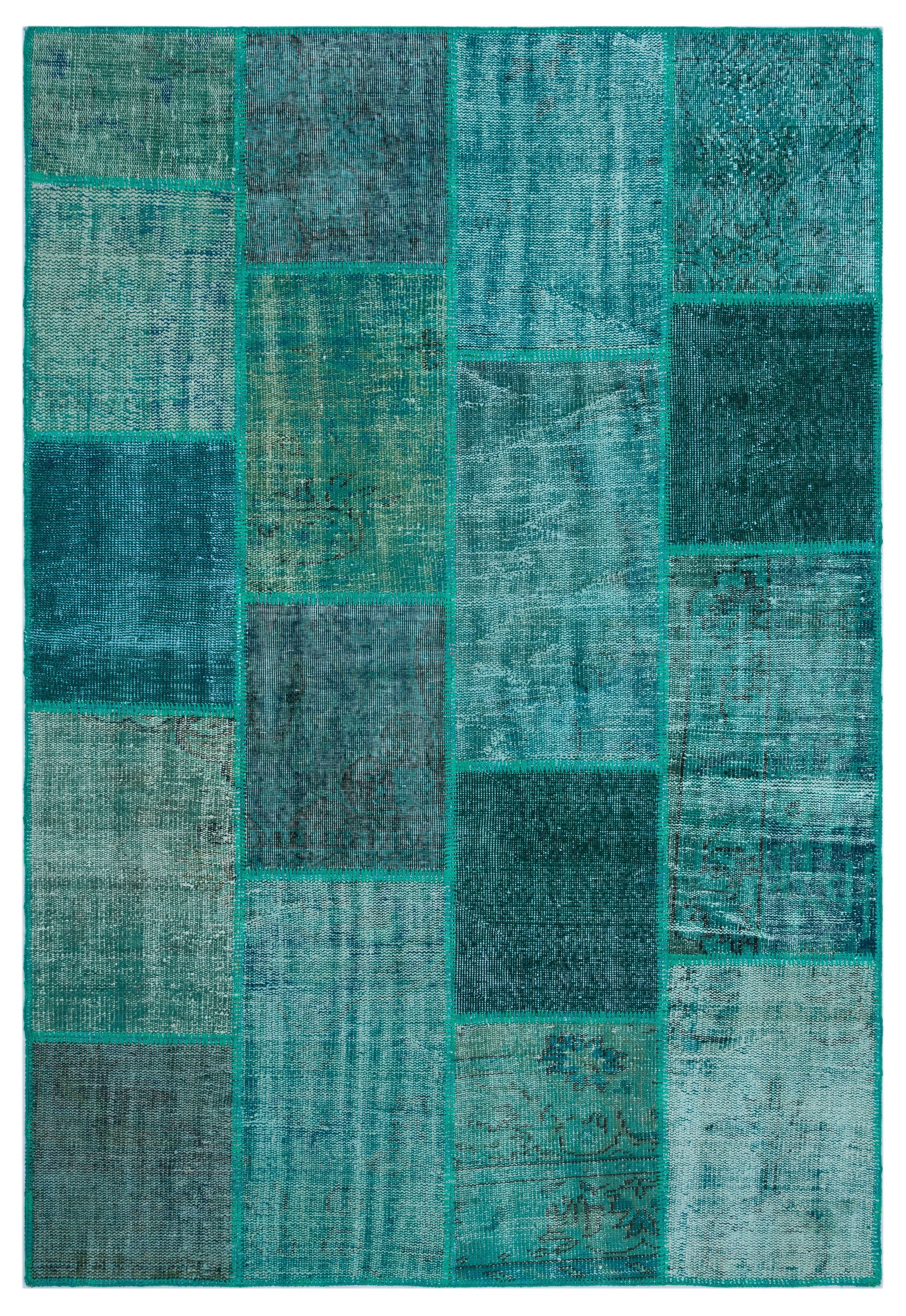 Turquoise  Over Dyed Patchwork Unique Rug 5'3'' x 7'7'' ft 160 x 230 cm