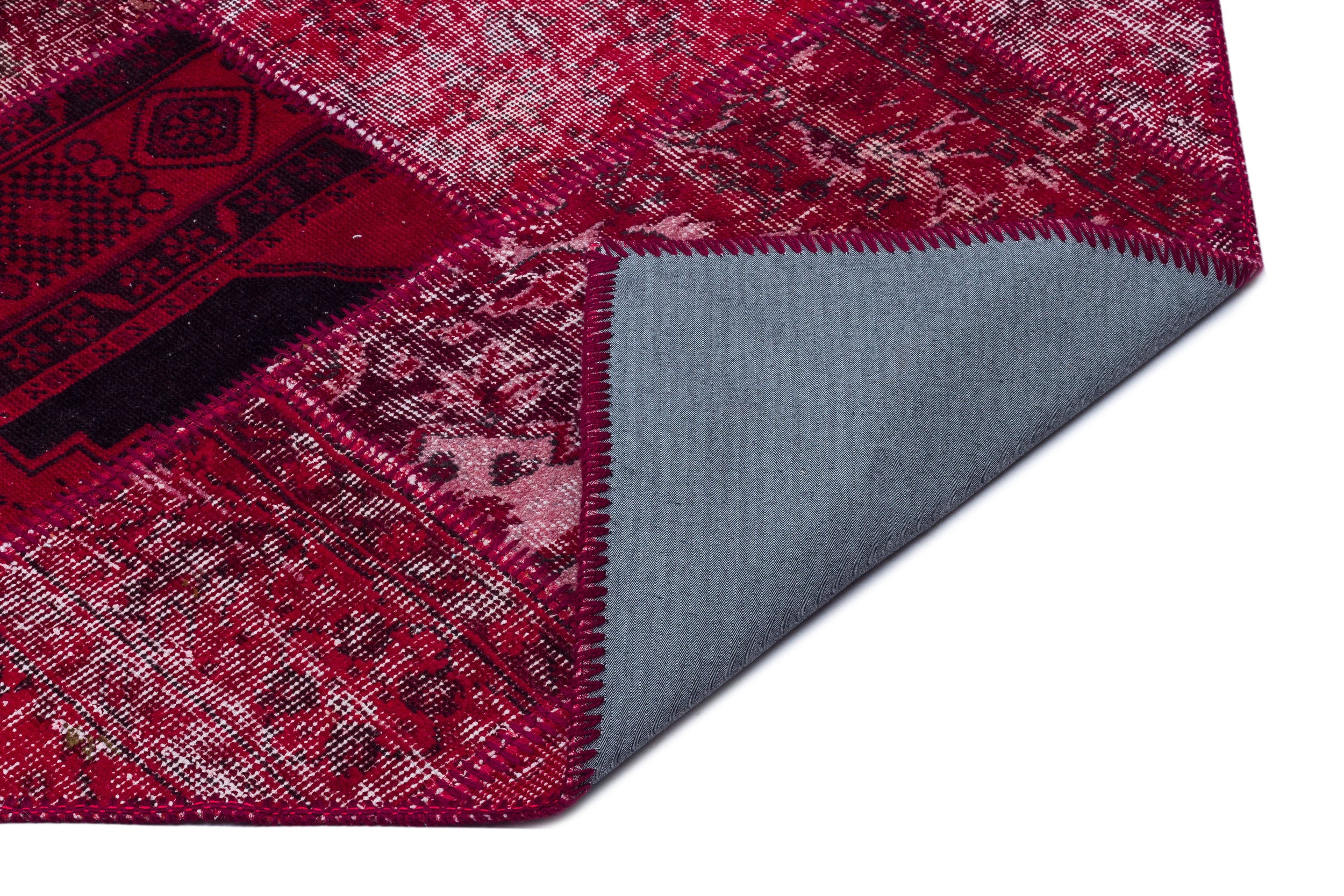 Red Over Dyed Patchwork Unique Rug 5'3'' x 7'7'' ft 160 x 230 cm