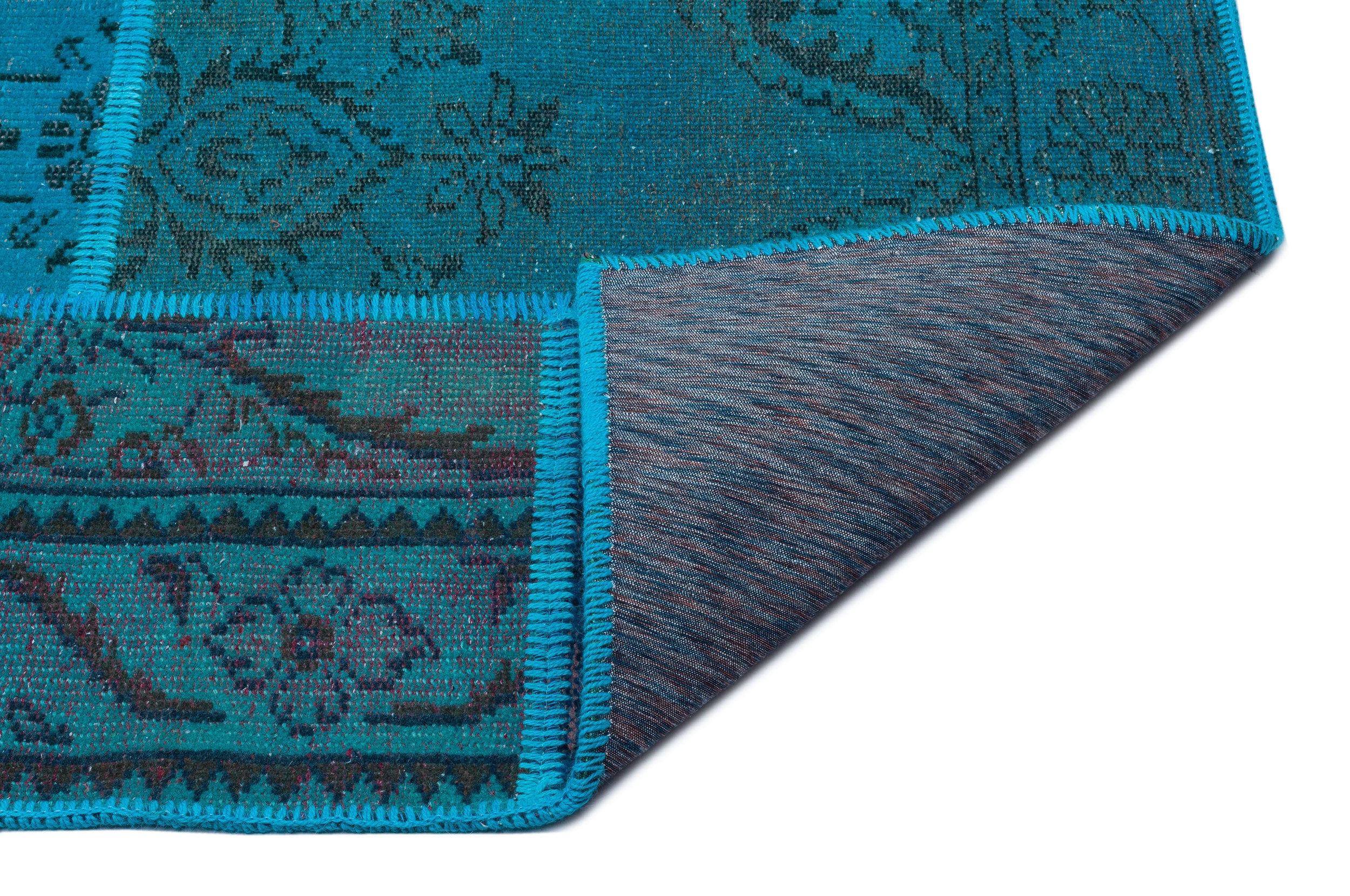 Turquoise  Over Dyed Patchwork Unique Rug 5'3'' x 7'7'' ft 160 x 230 cm