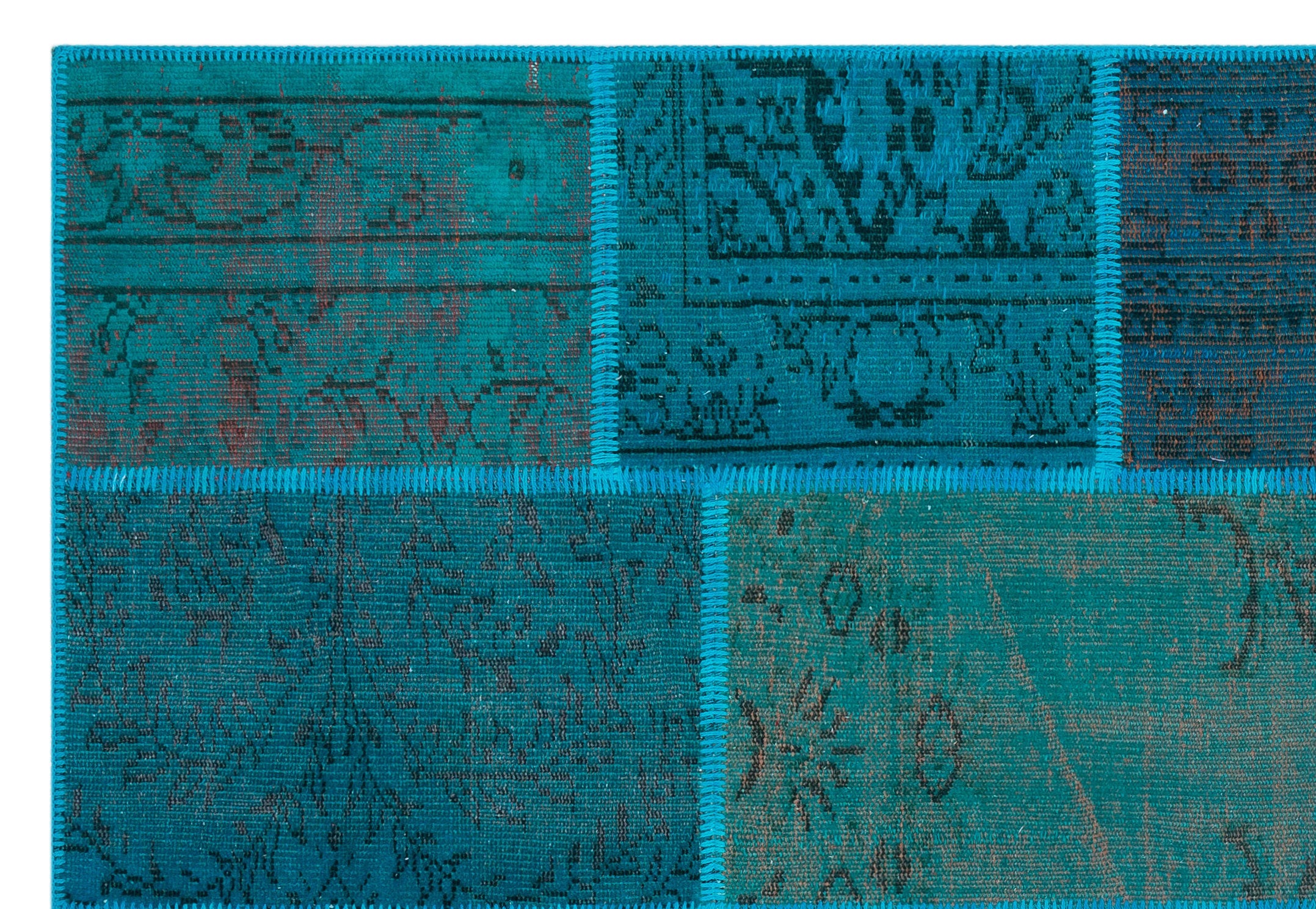 Turquoise  Over Dyed Patchwork Unique Rug 5'3'' x 7'7'' ft 160 x 230 cm
