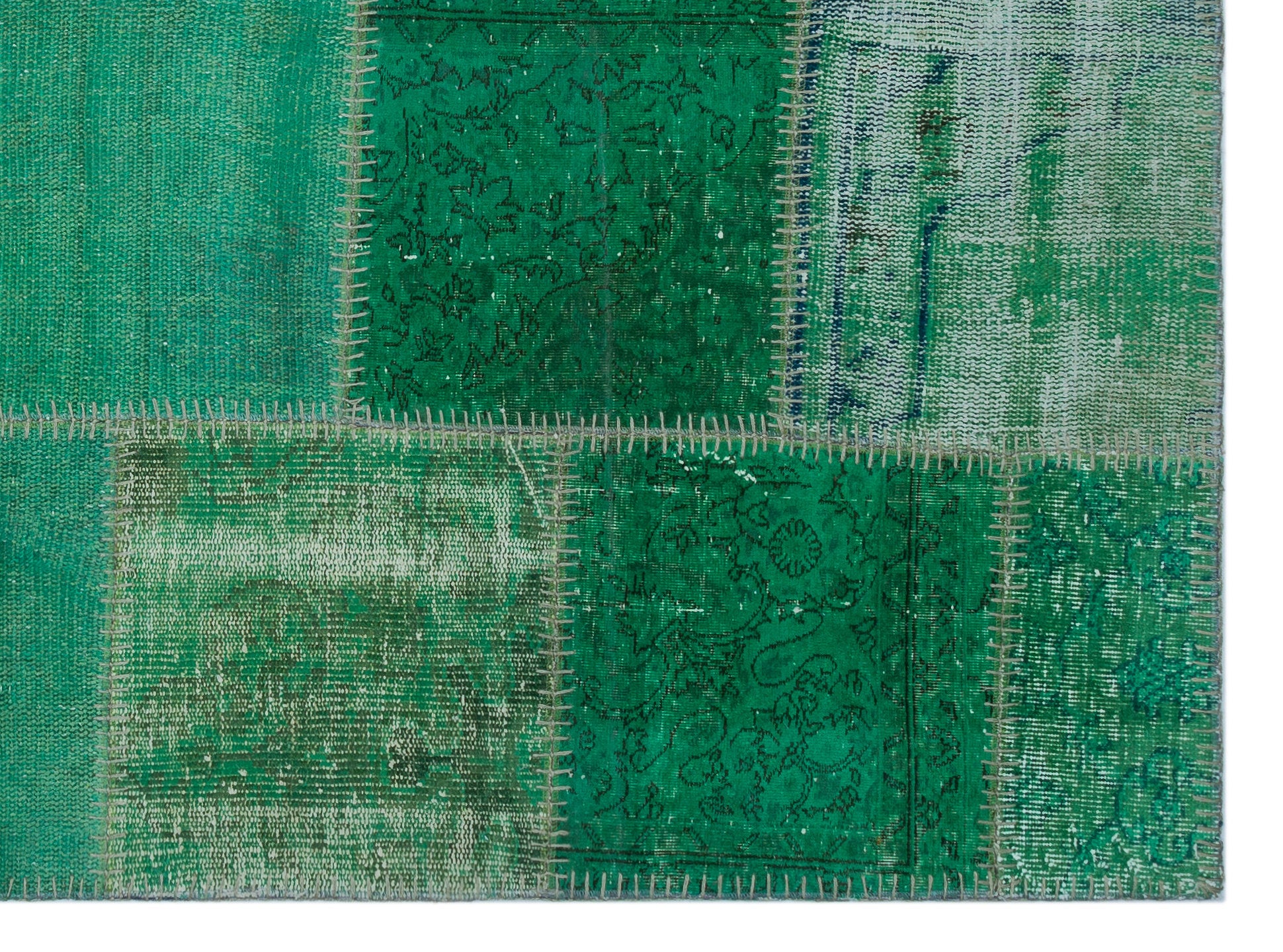 Green Over Dyed Patchwork Unique Rug 5'3'' x 7'3'' ft 160 x 221 cm