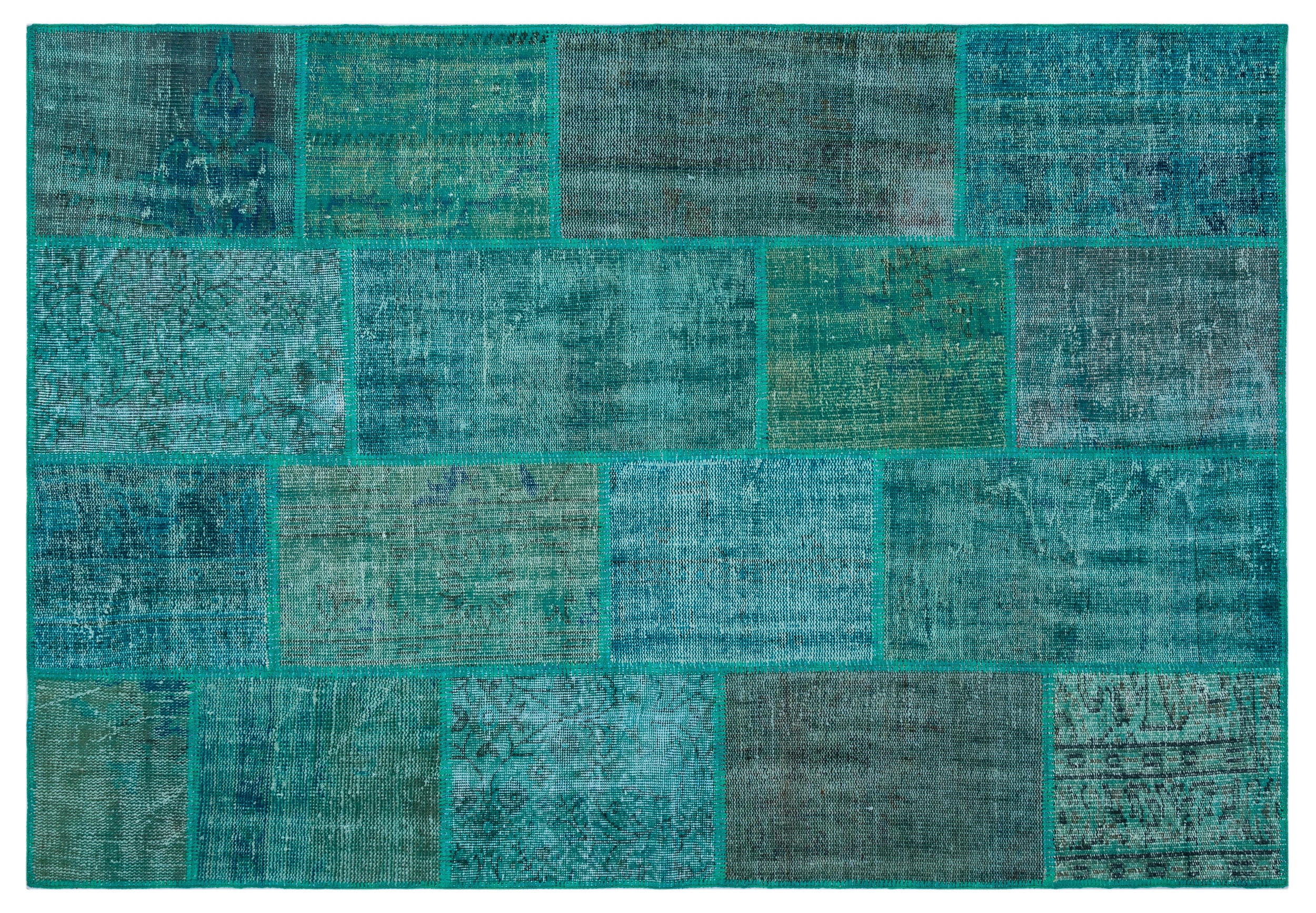 Turquoise  Over Dyed Patchwork Unique Rug 5'2'' x 7'7'' ft 158 x 230 cm