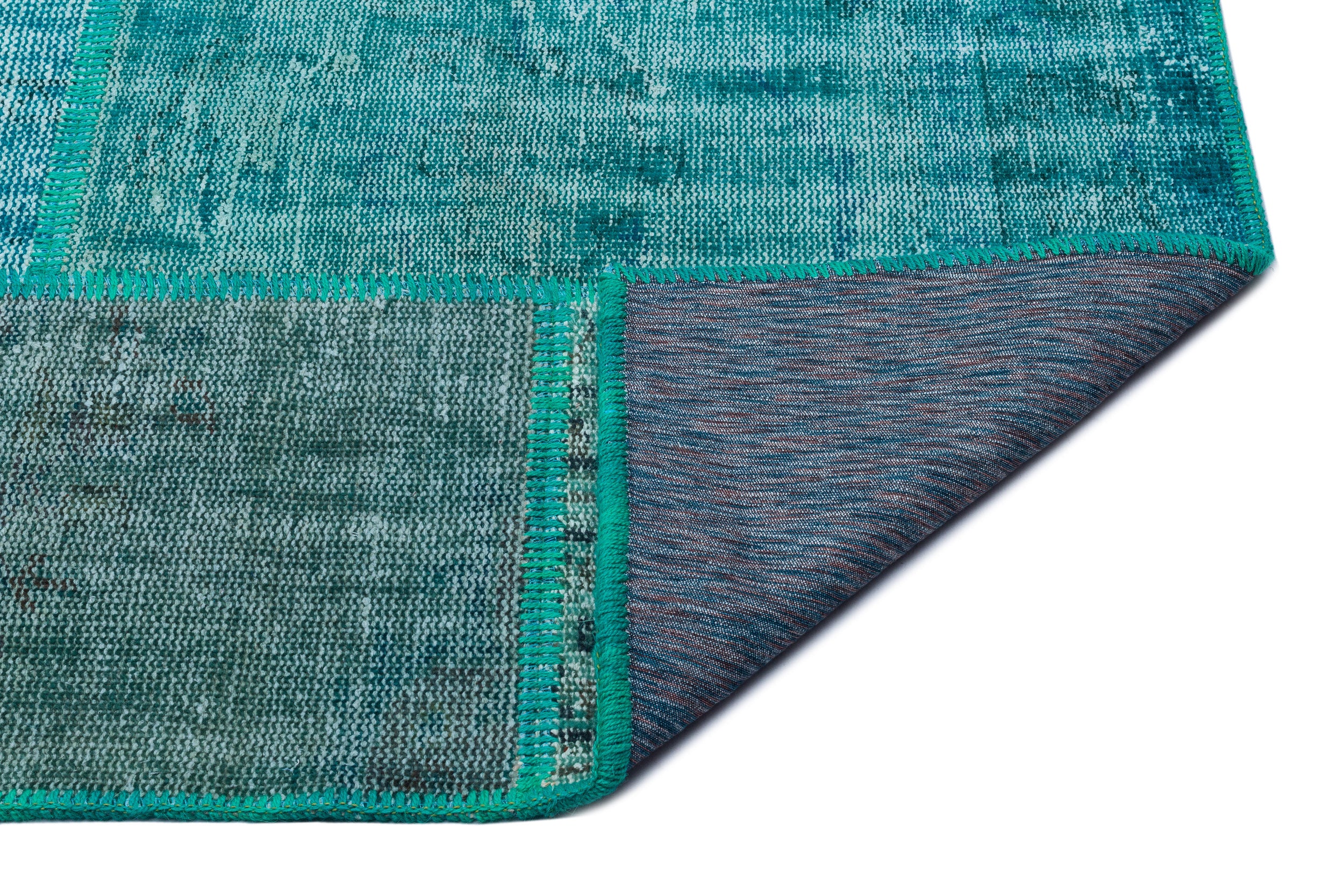 Turquoise  Over Dyed Patchwork Unique Rug 5'2'' x 7'7'' ft 158 x 230 cm