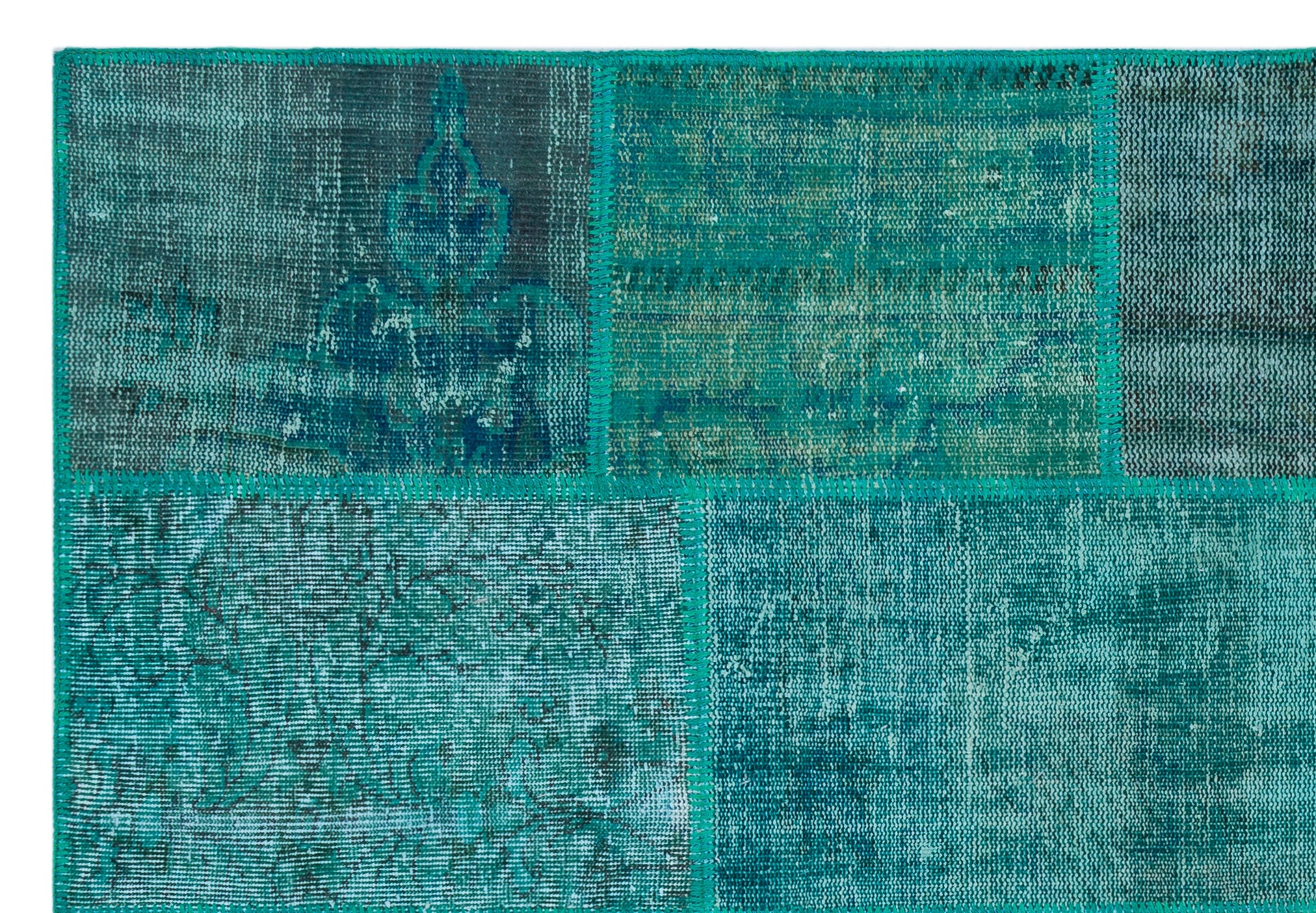 Turquoise  Over Dyed Patchwork Unique Rug 5'2'' x 7'7'' ft 158 x 230 cm