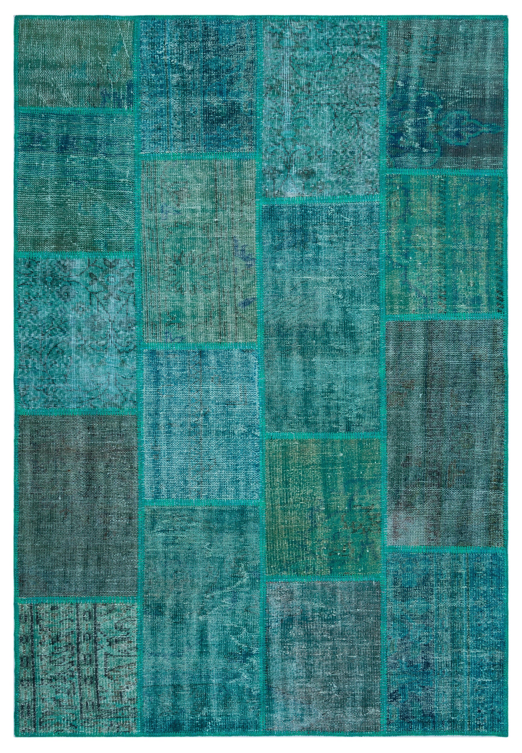 Turquoise  Over Dyed Patchwork Unique Rug 5'2'' x 7'7'' ft 158 x 230 cm