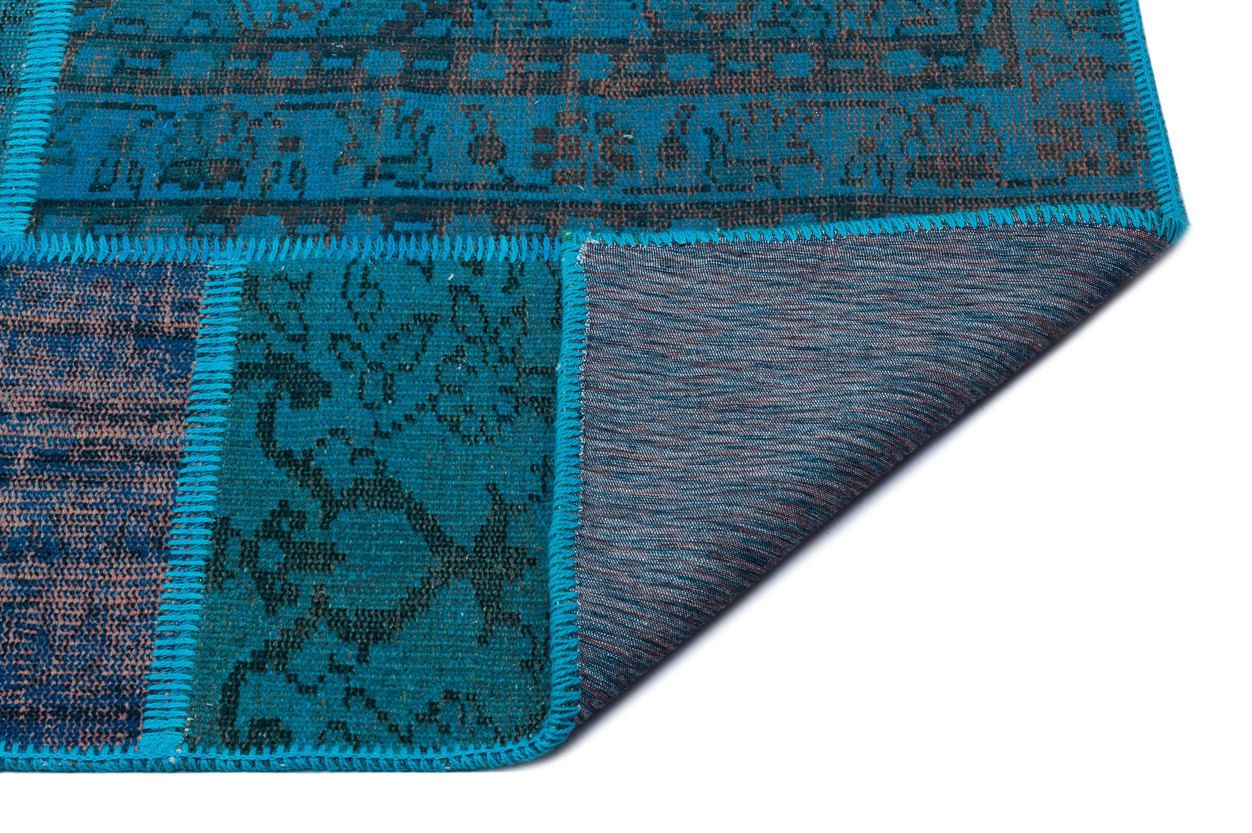 Turquoise  Over Dyed Patchwork Unique Rug 5'2'' x 7'7'' ft 157 x 230 cm
