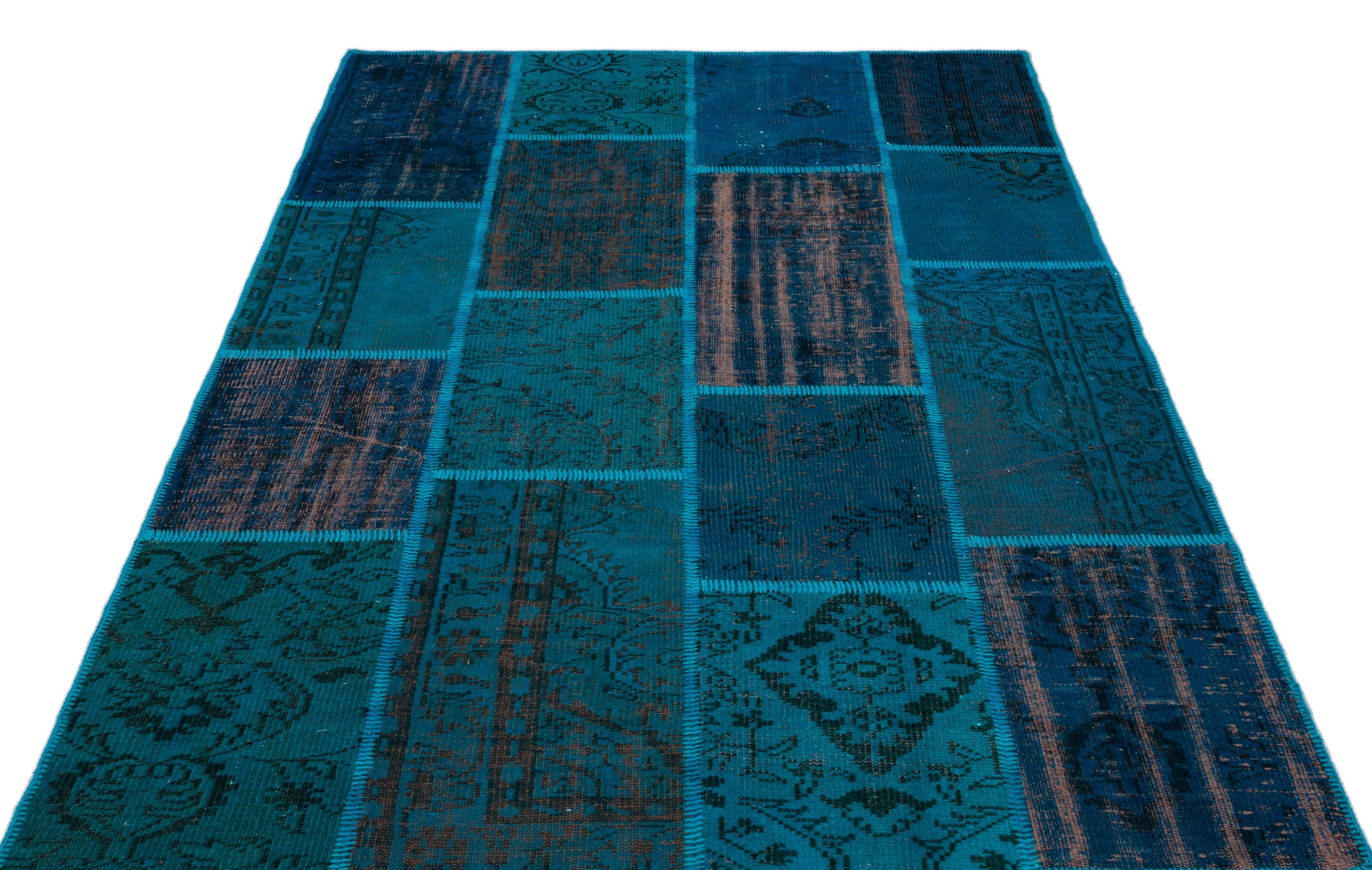 Turquoise  Over Dyed Patchwork Unique Rug 5'2'' x 7'7'' ft 157 x 230 cm