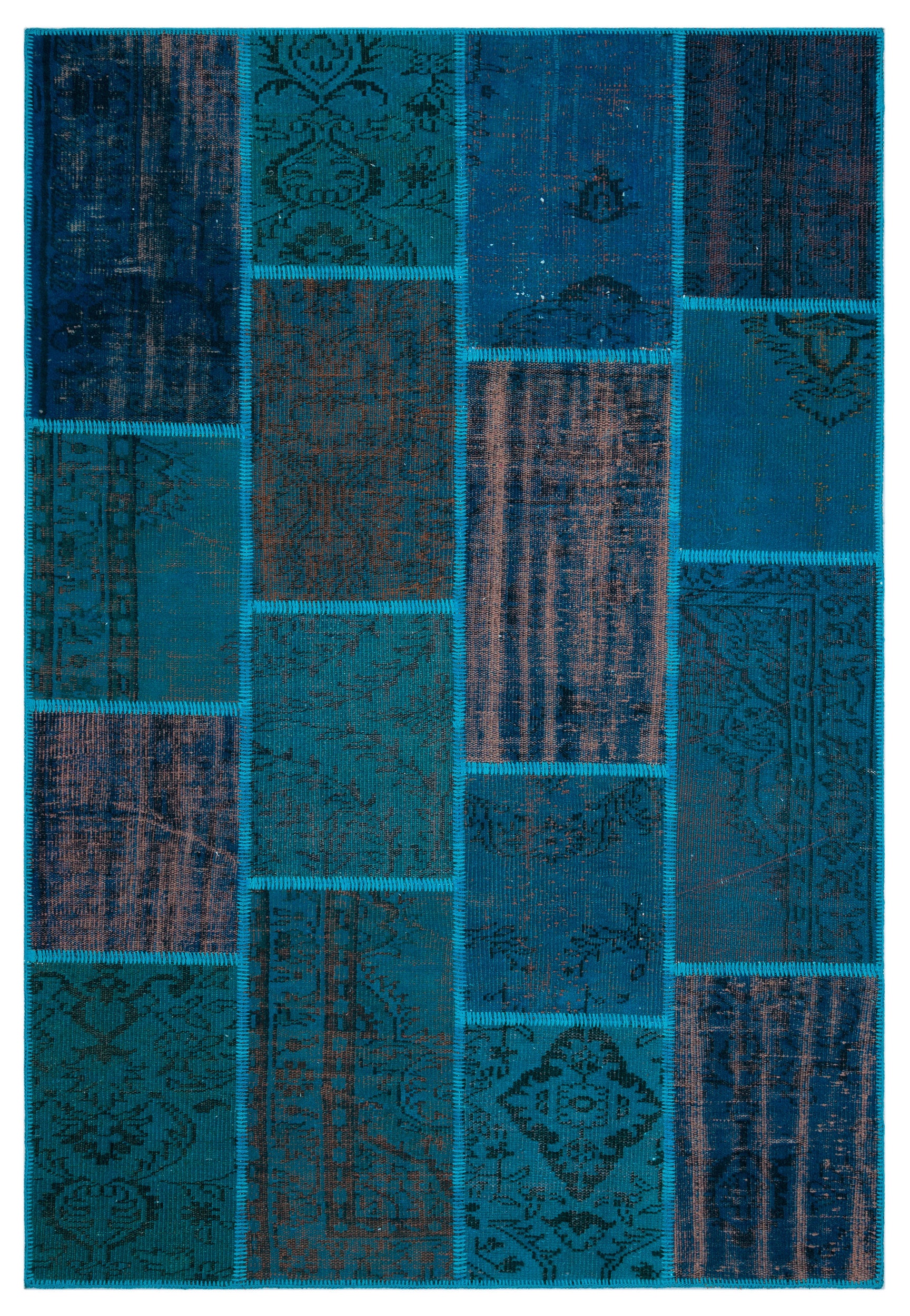 Turquoise  Over Dyed Patchwork Unique Rug 5'2'' x 7'7'' ft 157 x 230 cm