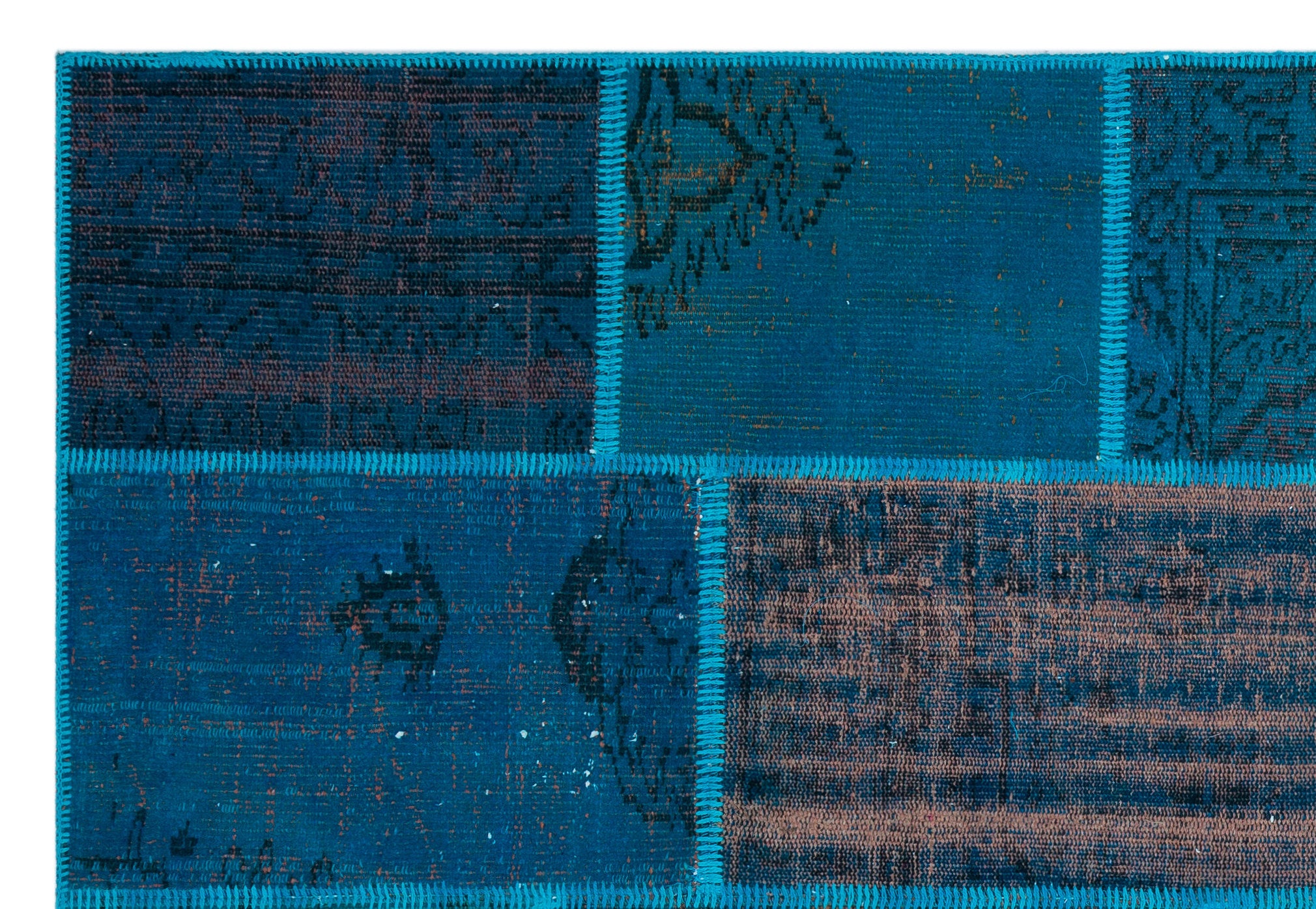 Turquoise  Over Dyed Patchwork Unique Rug 5'2'' x 7'7'' ft 157 x 230 cm