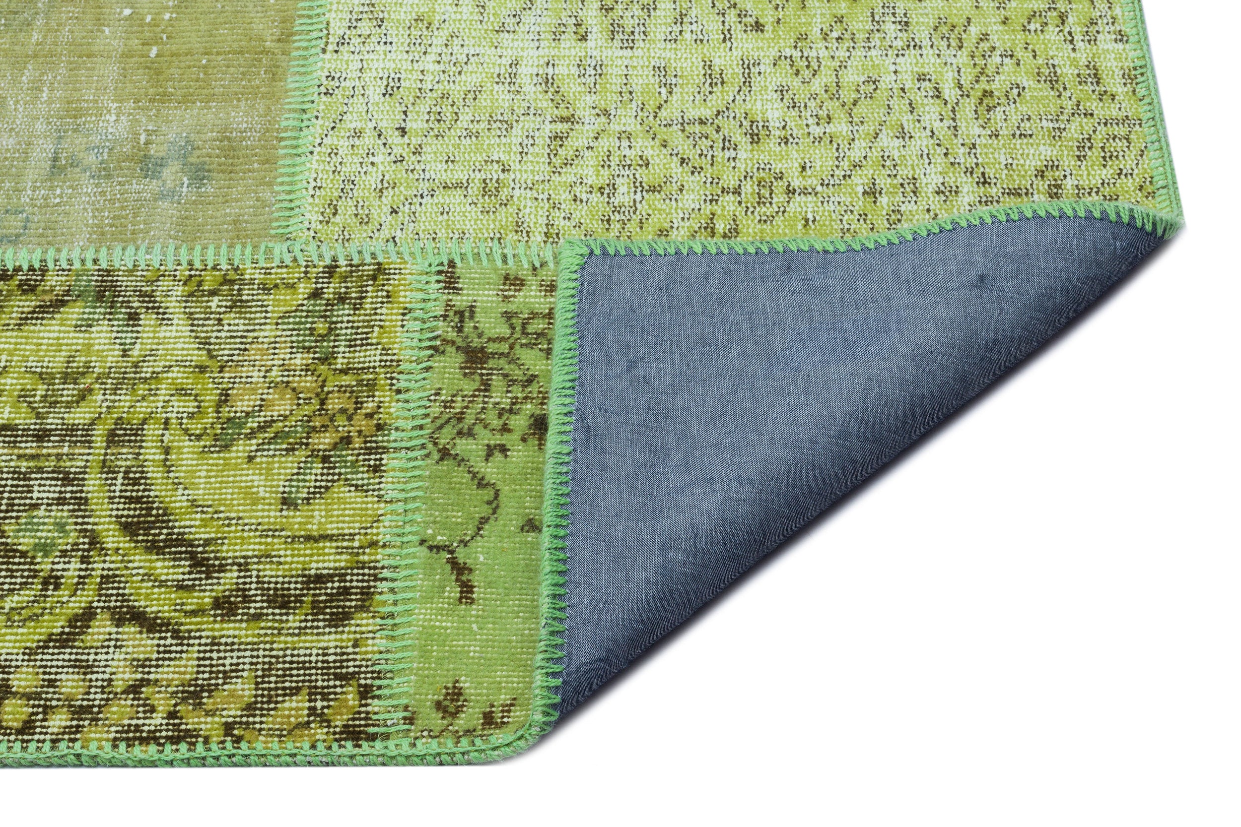 Green Over Dyed Patchwork Unique Rug 5'3'' x 7'7'' ft 160 x 232 cm