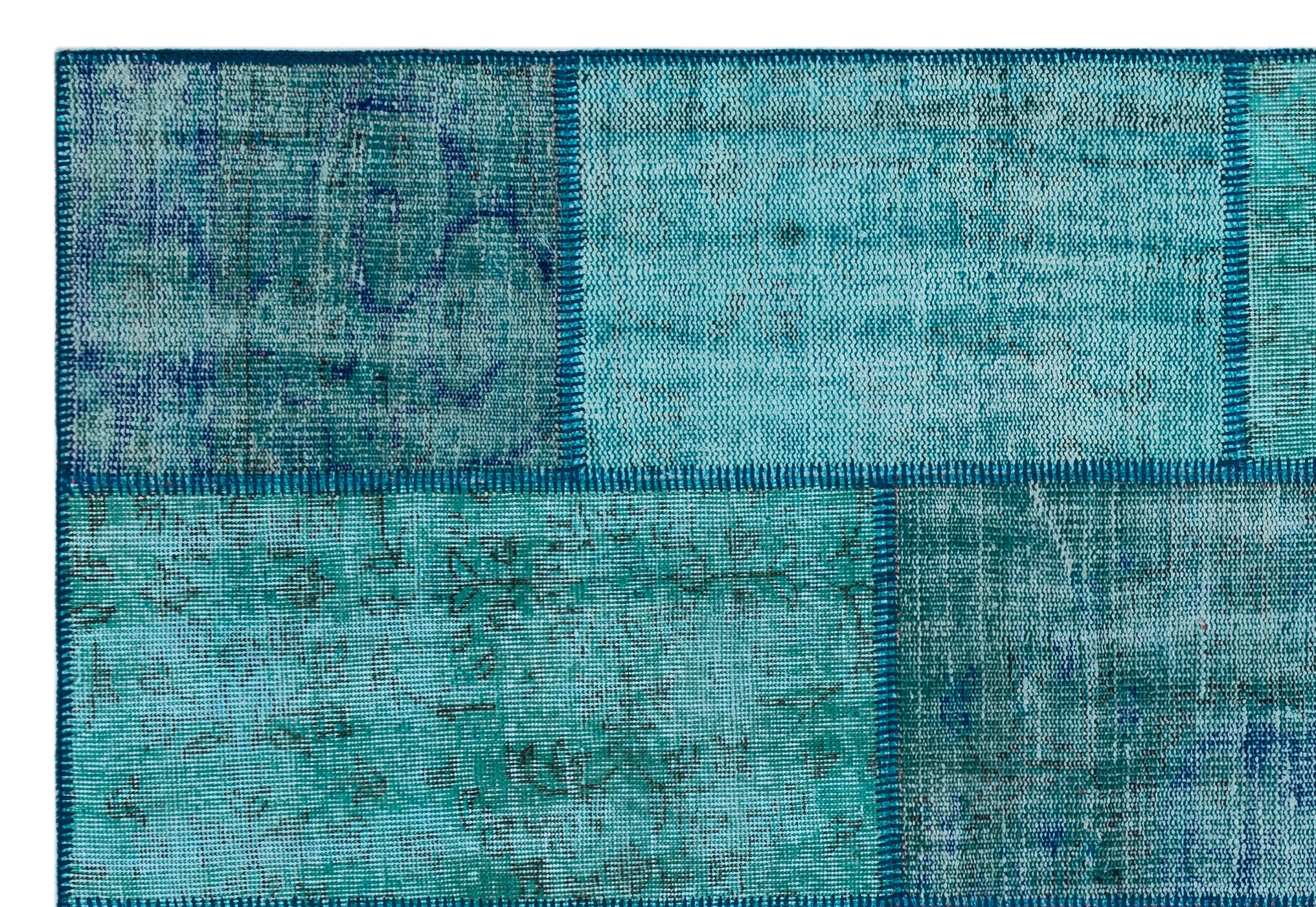 Turquoise  Over Dyed Patchwork Unique Rug 5'3'' x 7'7'' ft 160 x 230 cm