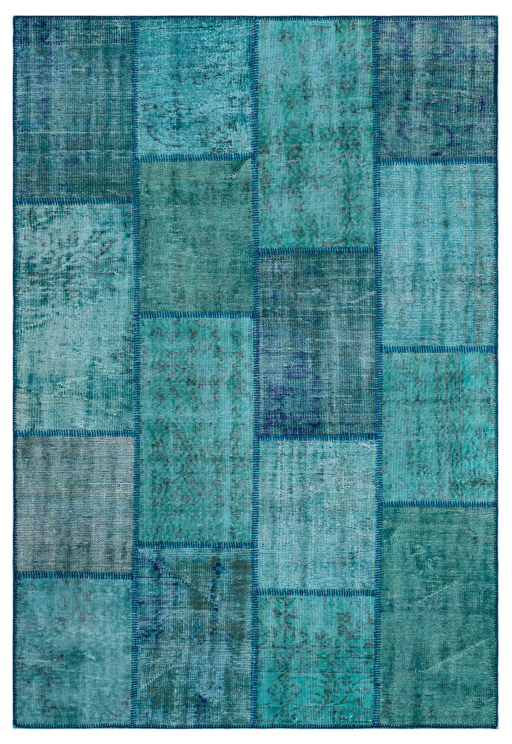 Turquoise  Over Dyed Patchwork Unique Rug 5'3'' x 7'7'' ft 160 x 230 cm