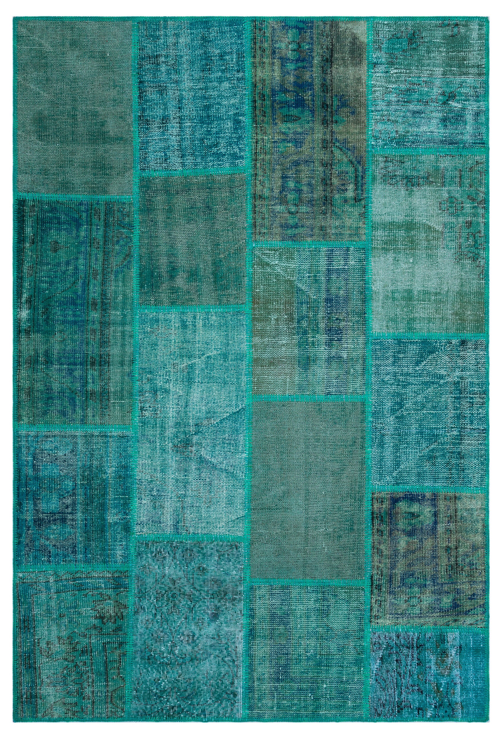 Turquoise  Over Dyed Patchwork Unique Rug 5'1'' x 7'7'' ft 156 x 230 cm