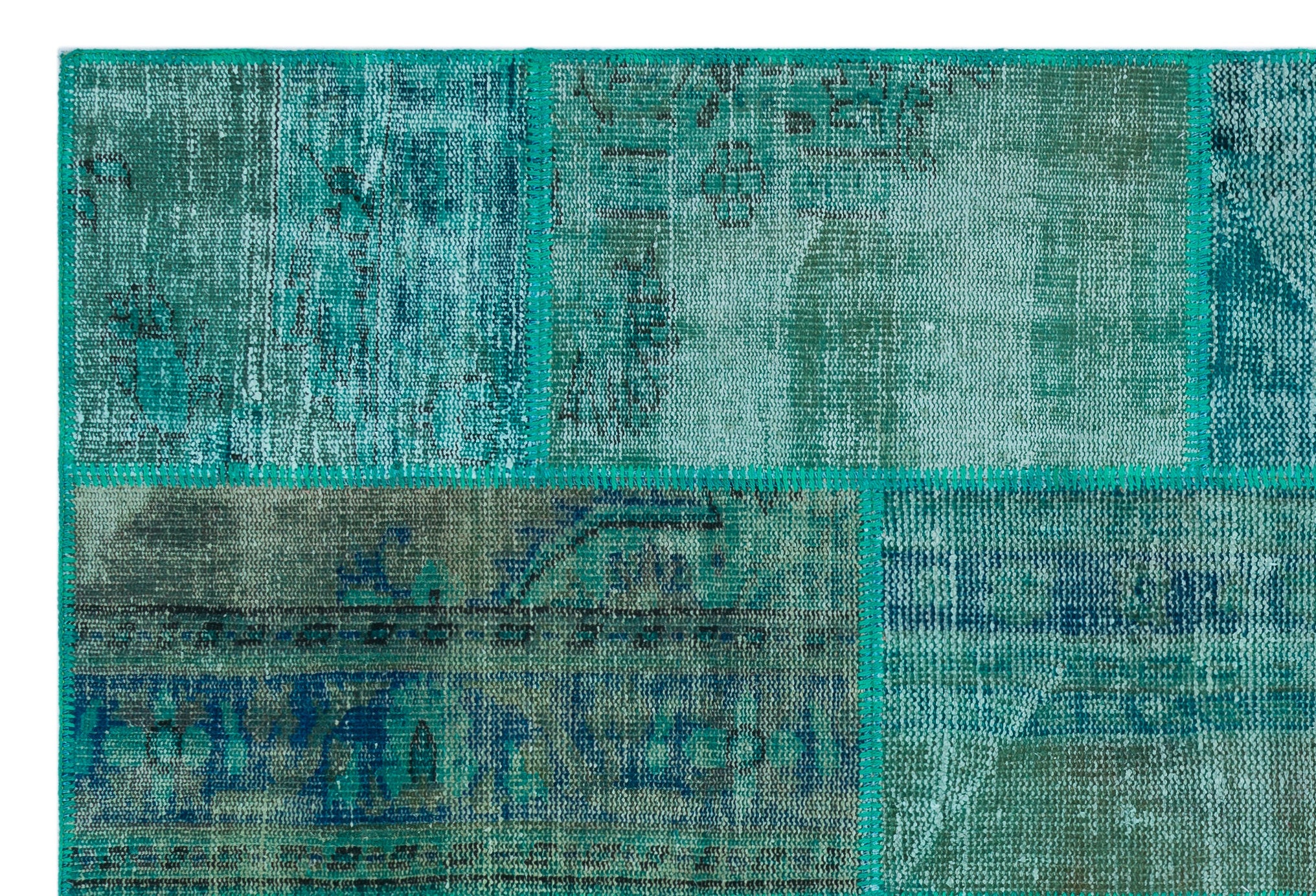 Turquoise  Over Dyed Patchwork Unique Rug 5'1'' x 7'7'' ft 156 x 230 cm