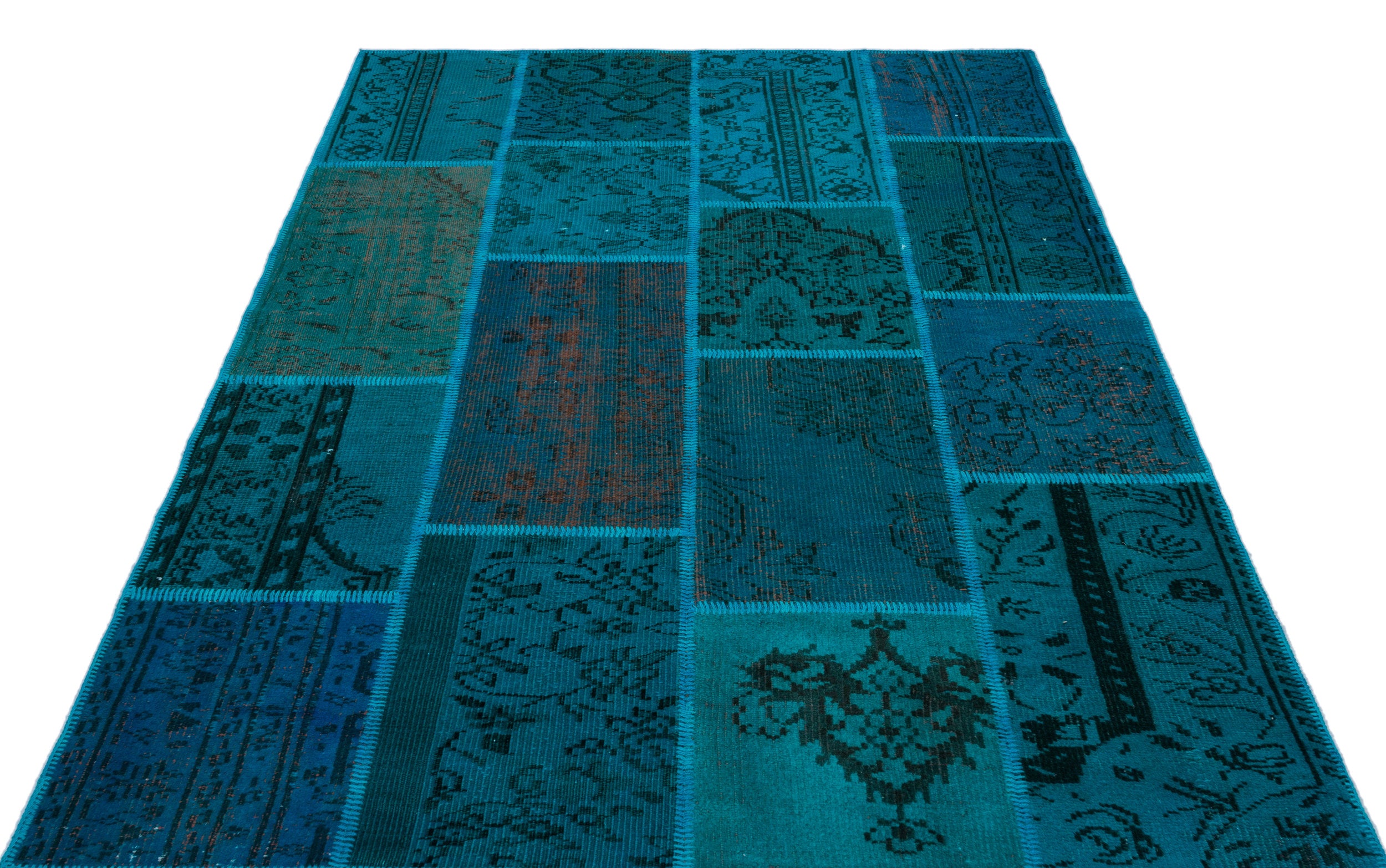 Turquoise  Over Dyed Patchwork Unique Rug 5'2'' x 7'7'' ft 158 x 230 cm