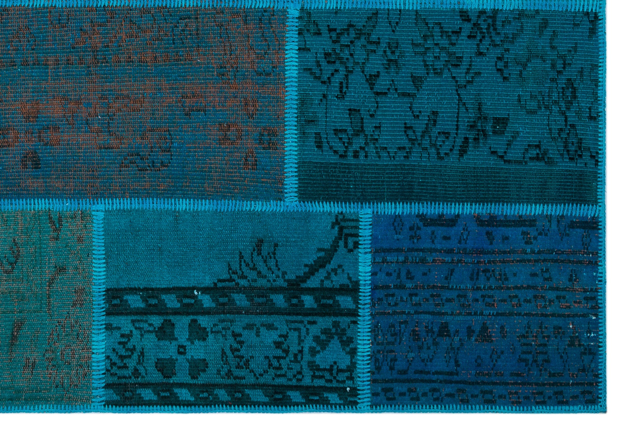 Turquoise  Over Dyed Patchwork Unique Rug 5'2'' x 7'7'' ft 158 x 230 cm