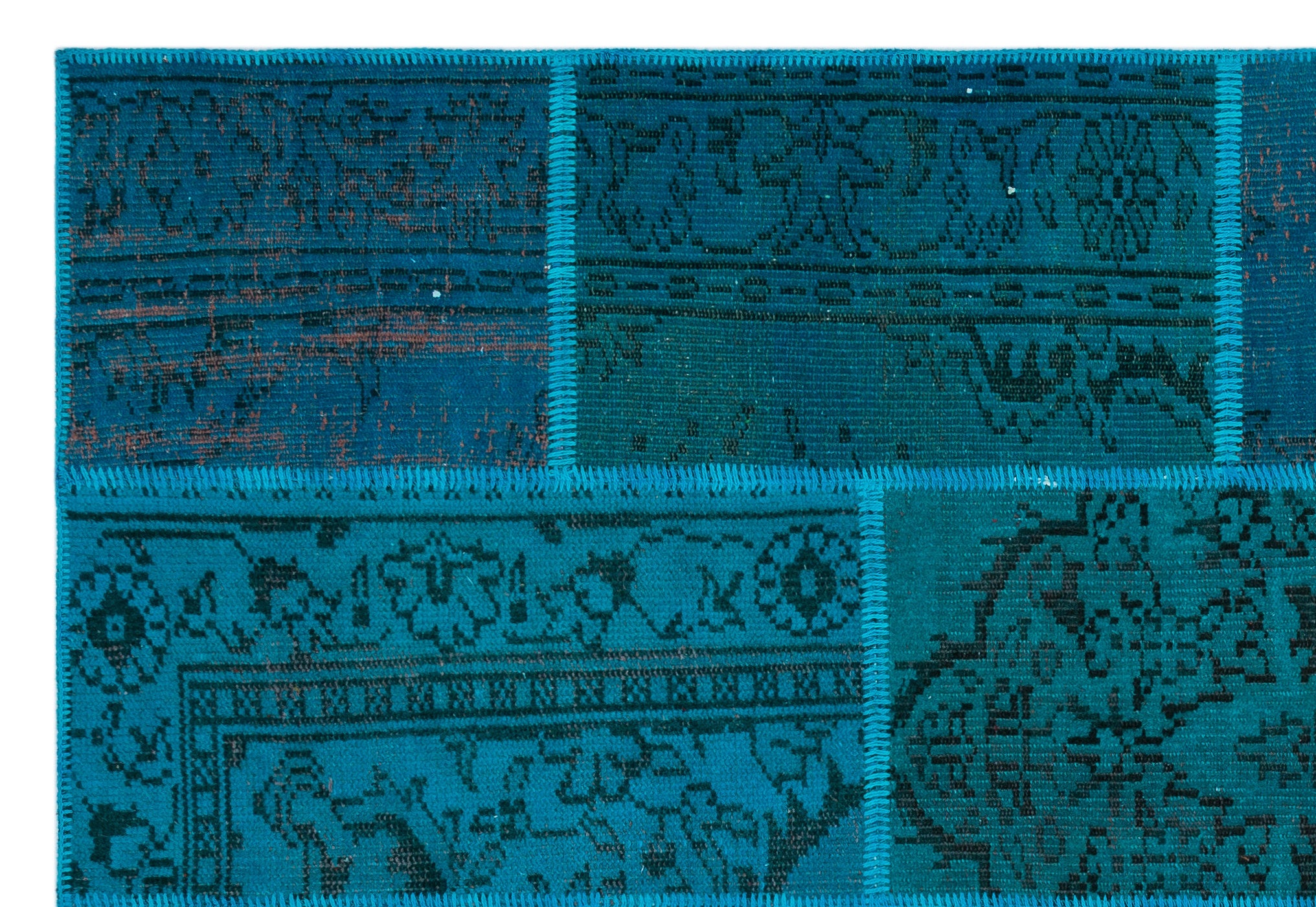 Turquoise  Over Dyed Patchwork Unique Rug 5'2'' x 7'7'' ft 158 x 230 cm