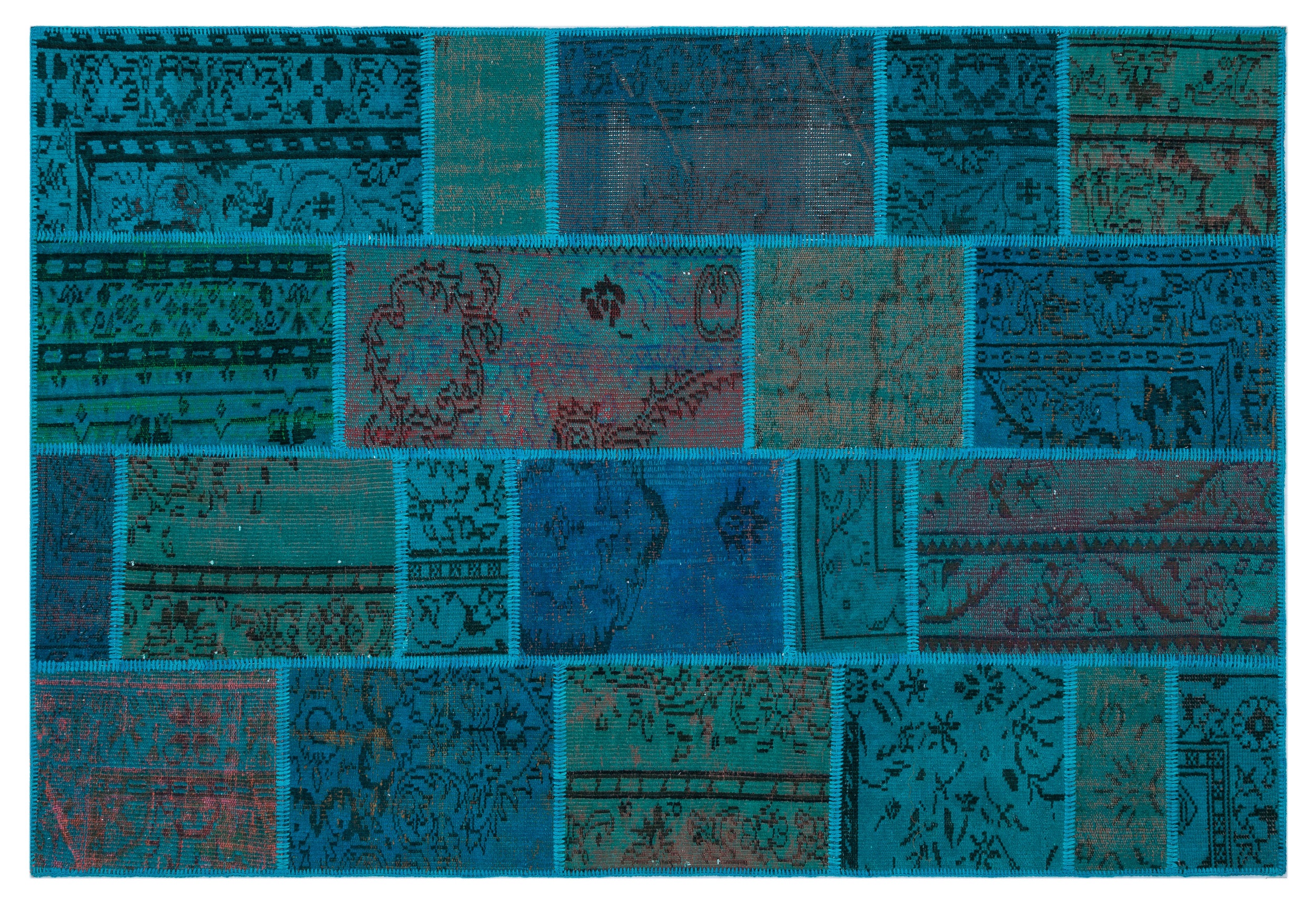 Turquoise  Over Dyed Patchwork Unique Rug 5'3'' x 7'7'' ft 160 x 230 cm