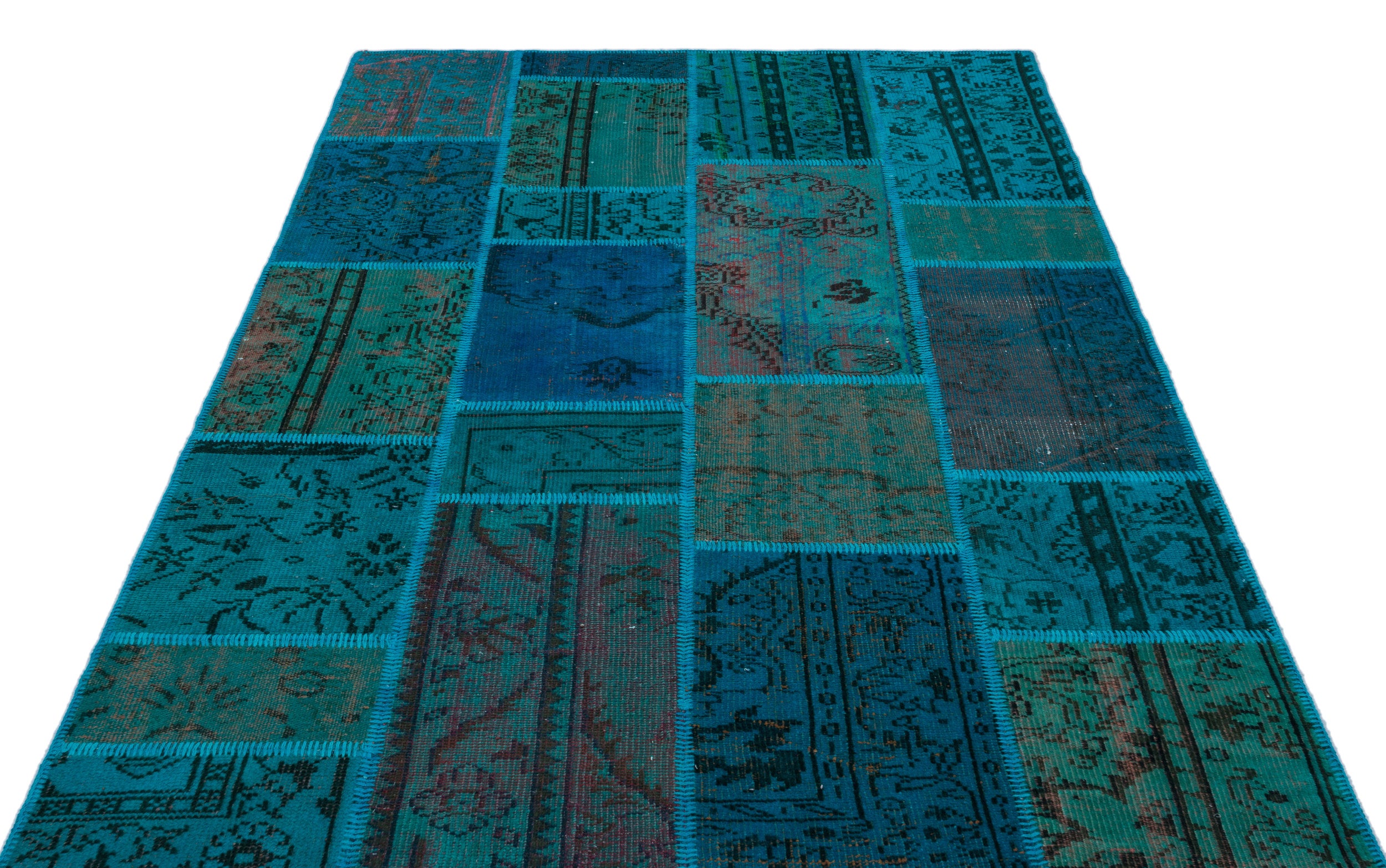 Turquoise  Over Dyed Patchwork Unique Rug 5'3'' x 7'7'' ft 160 x 230 cm