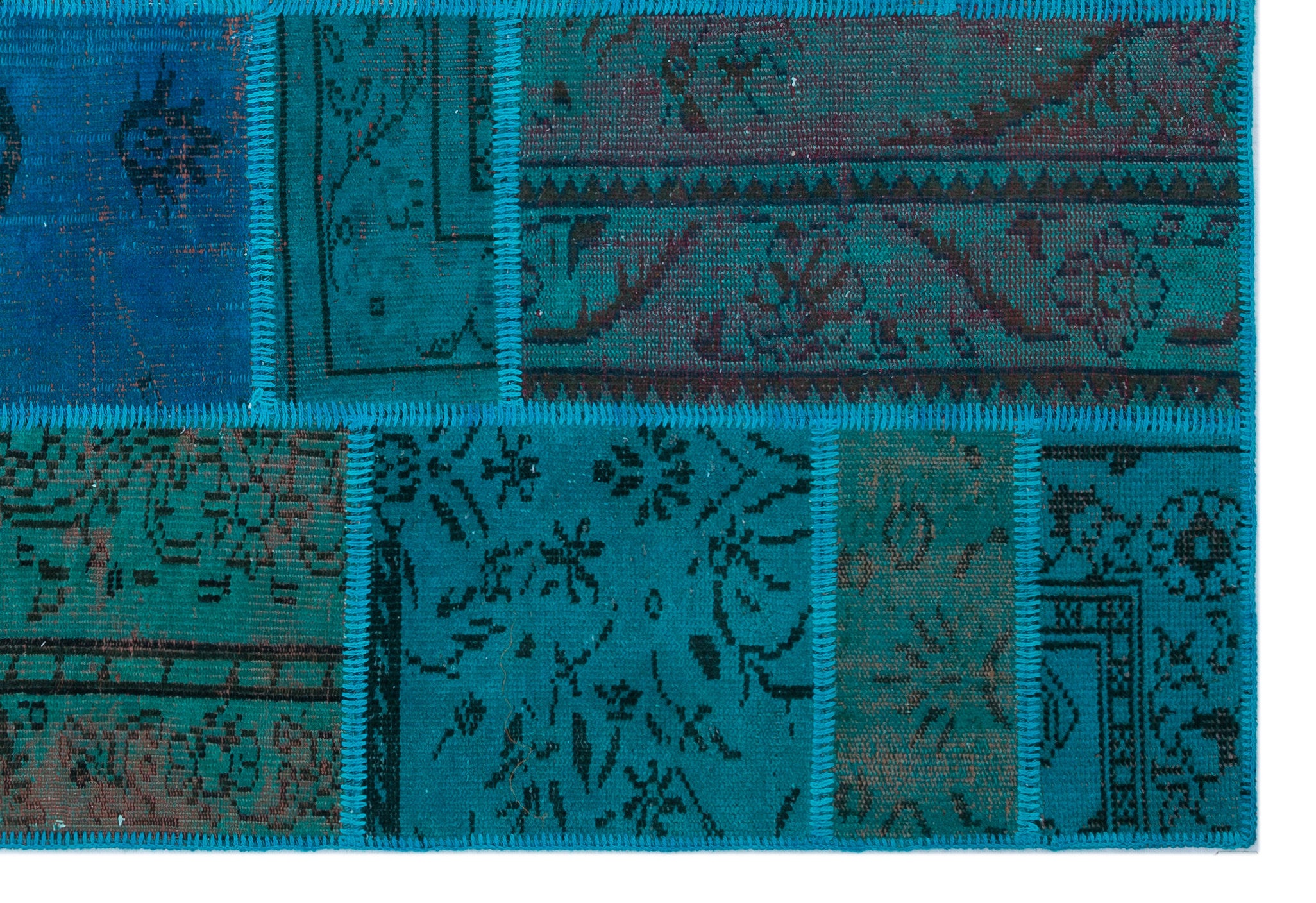 Turquoise  Over Dyed Patchwork Unique Rug 5'3'' x 7'7'' ft 160 x 230 cm