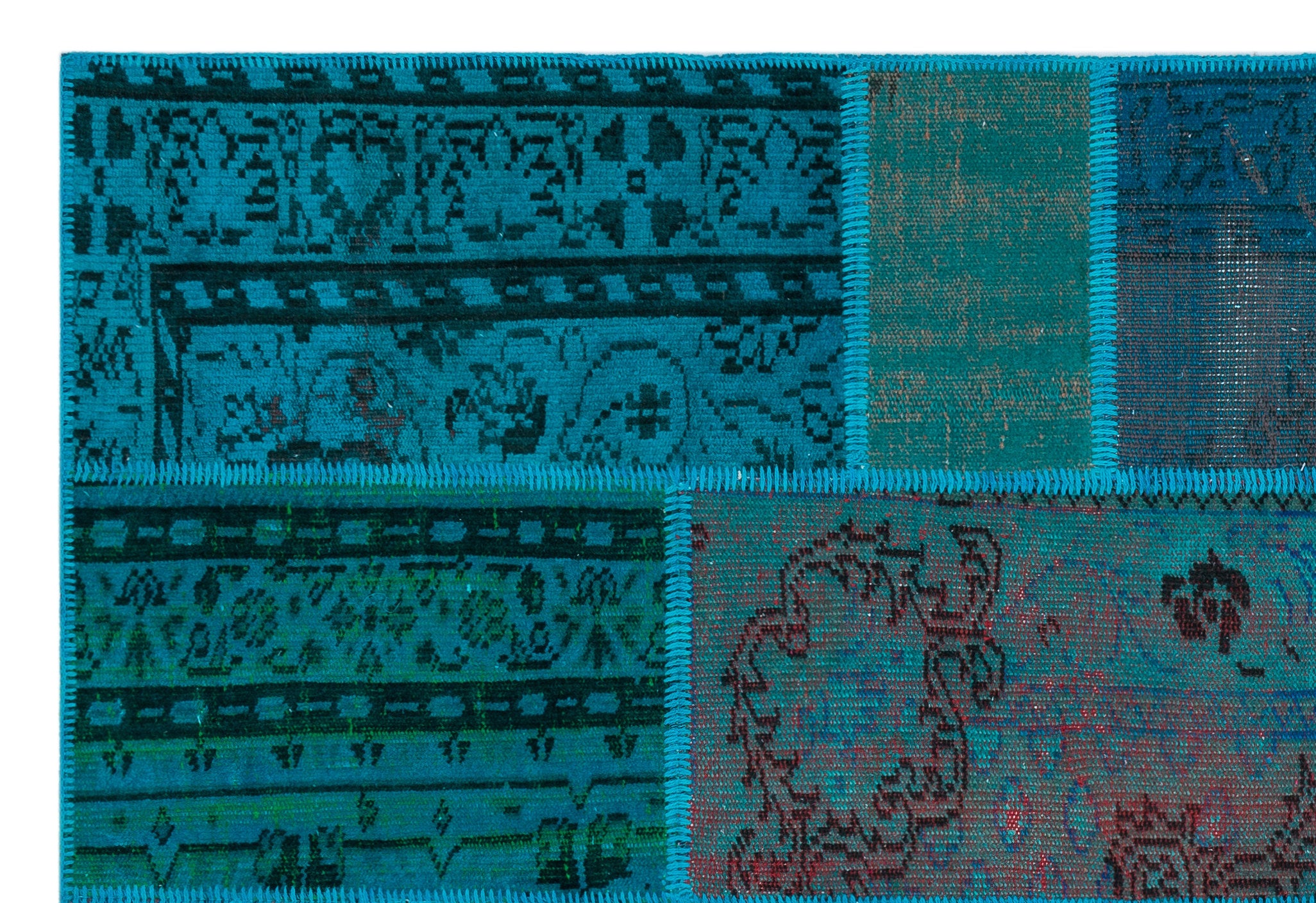 Turquoise  Over Dyed Patchwork Unique Rug 5'3'' x 7'7'' ft 160 x 230 cm
