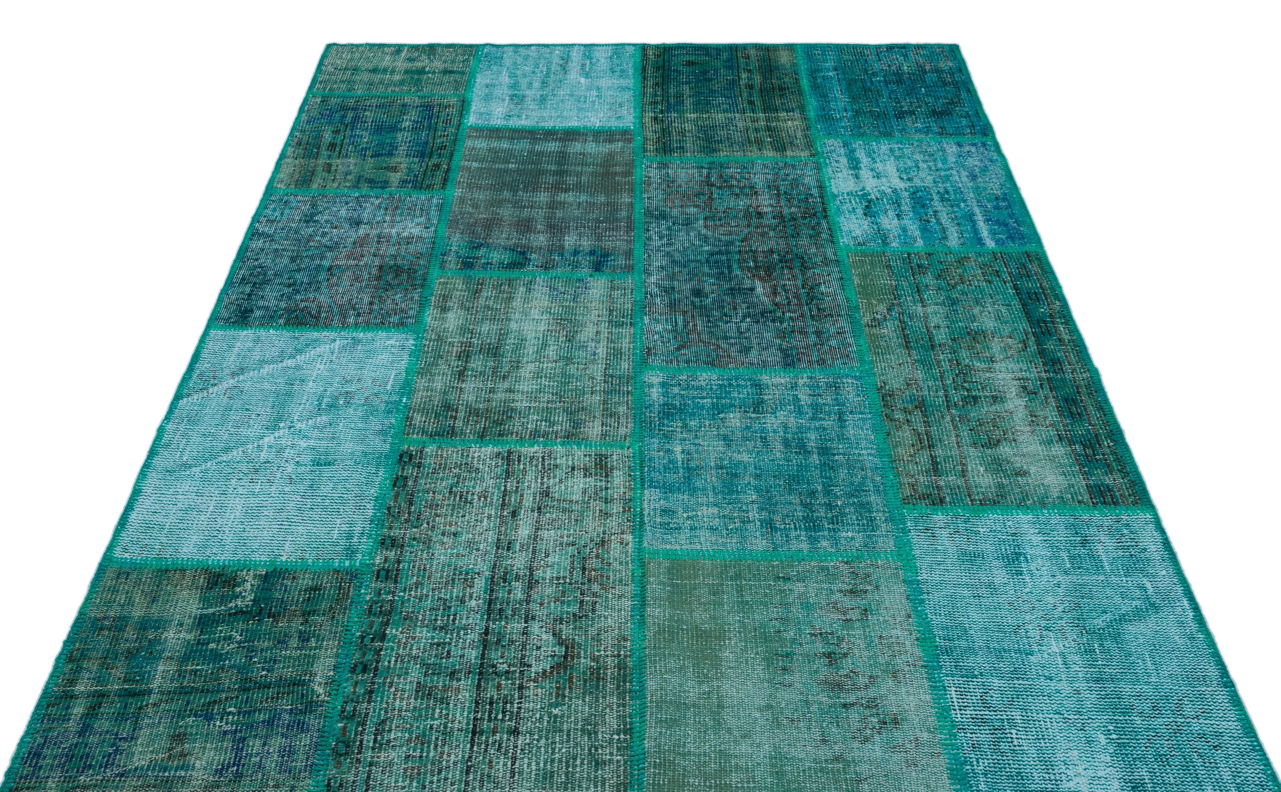 Turquoise  Over Dyed Patchwork Unique Rug 5'2'' x 7'7'' ft 158 x 230 cm