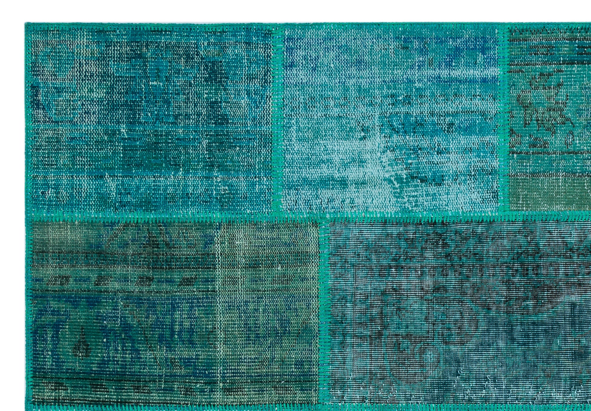Turquoise  Over Dyed Patchwork Unique Rug 5'2'' x 7'7'' ft 158 x 230 cm