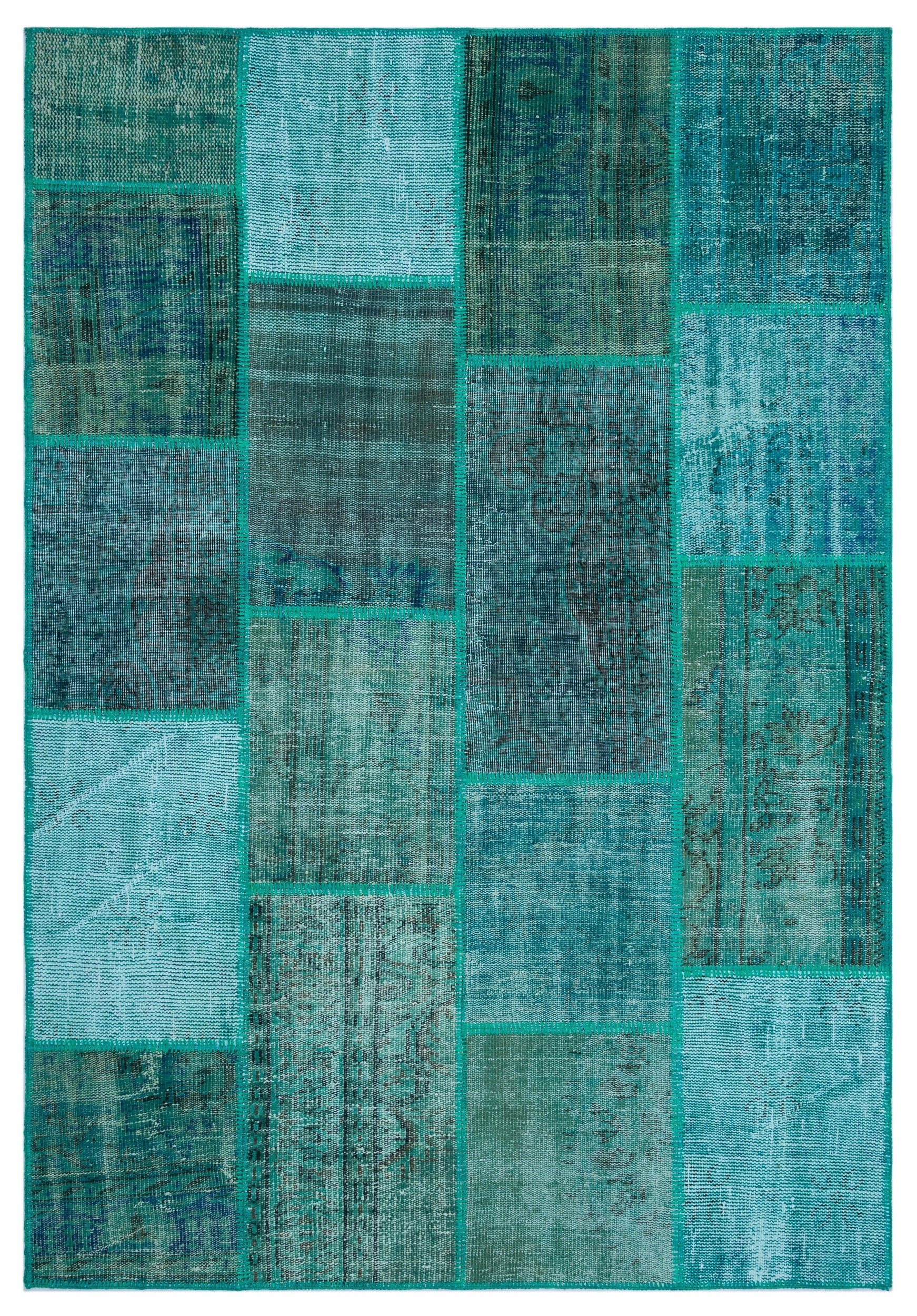 Turquoise  Over Dyed Patchwork Unique Rug 5'2'' x 7'7'' ft 158 x 230 cm