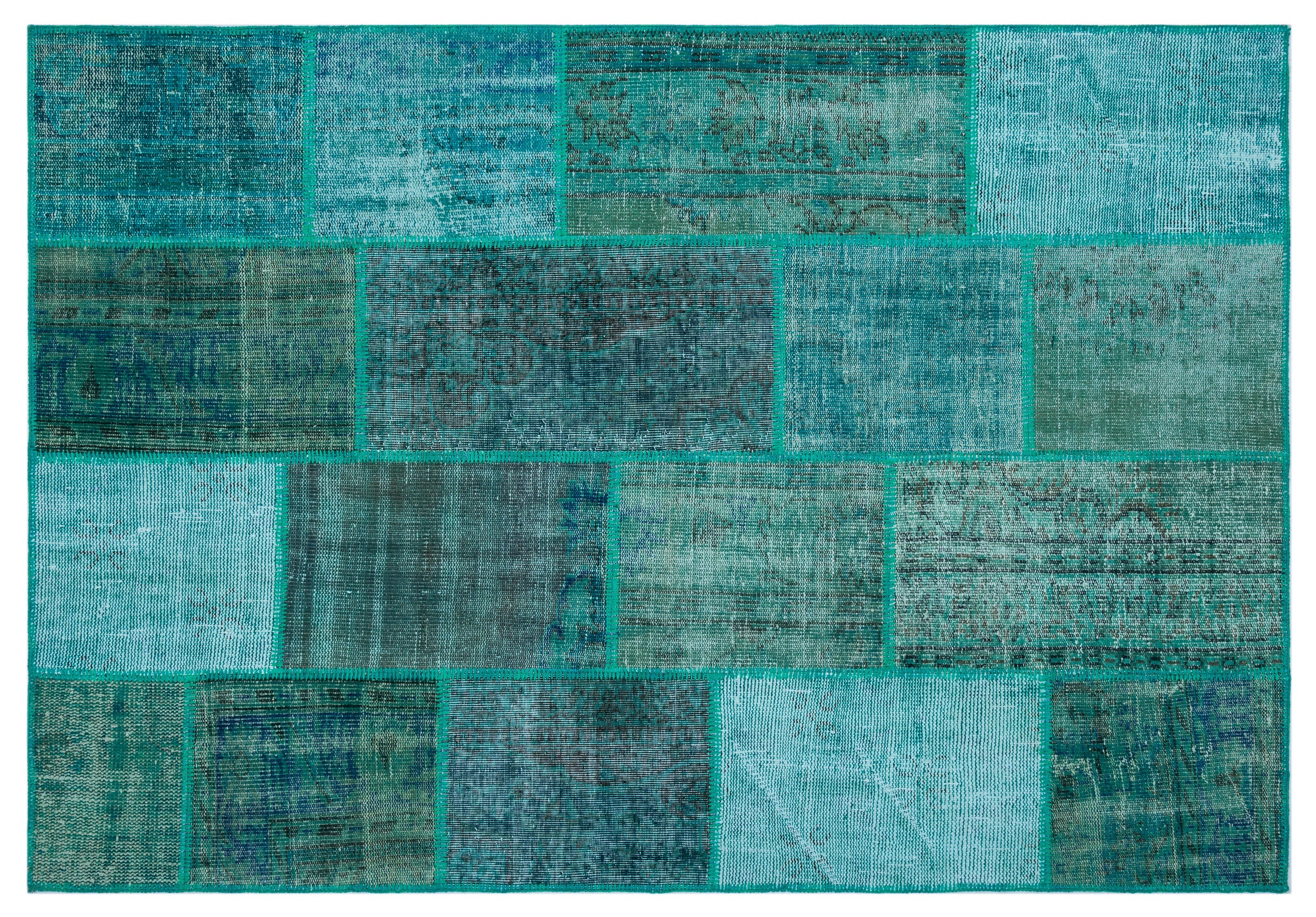Turquoise  Over Dyed Patchwork Unique Rug 5'2'' x 7'7'' ft 158 x 230 cm