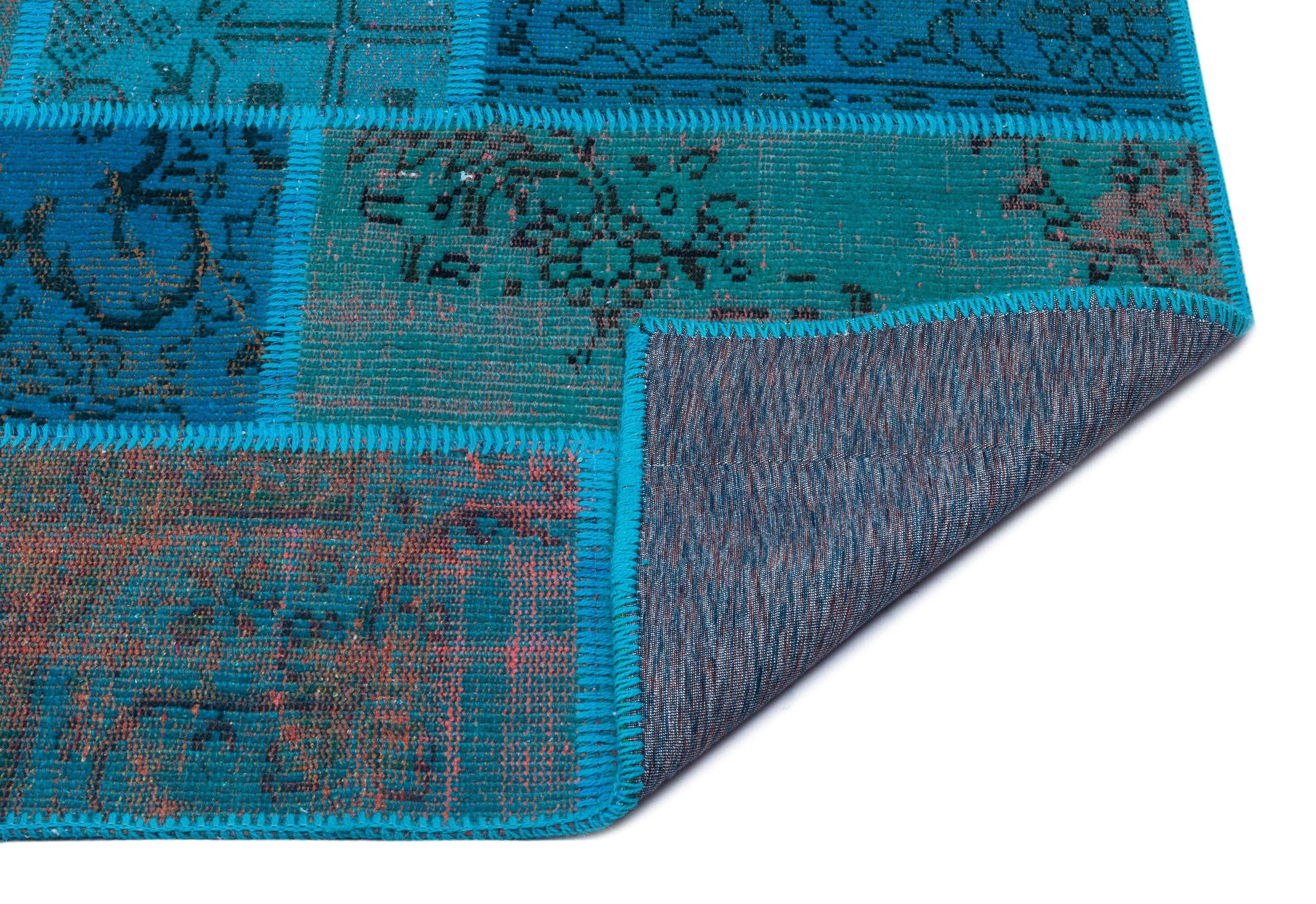 Turquoise  Over Dyed Patchwork Unique Rug 3'11'' x 5'11'' ft 120 x 180 cm