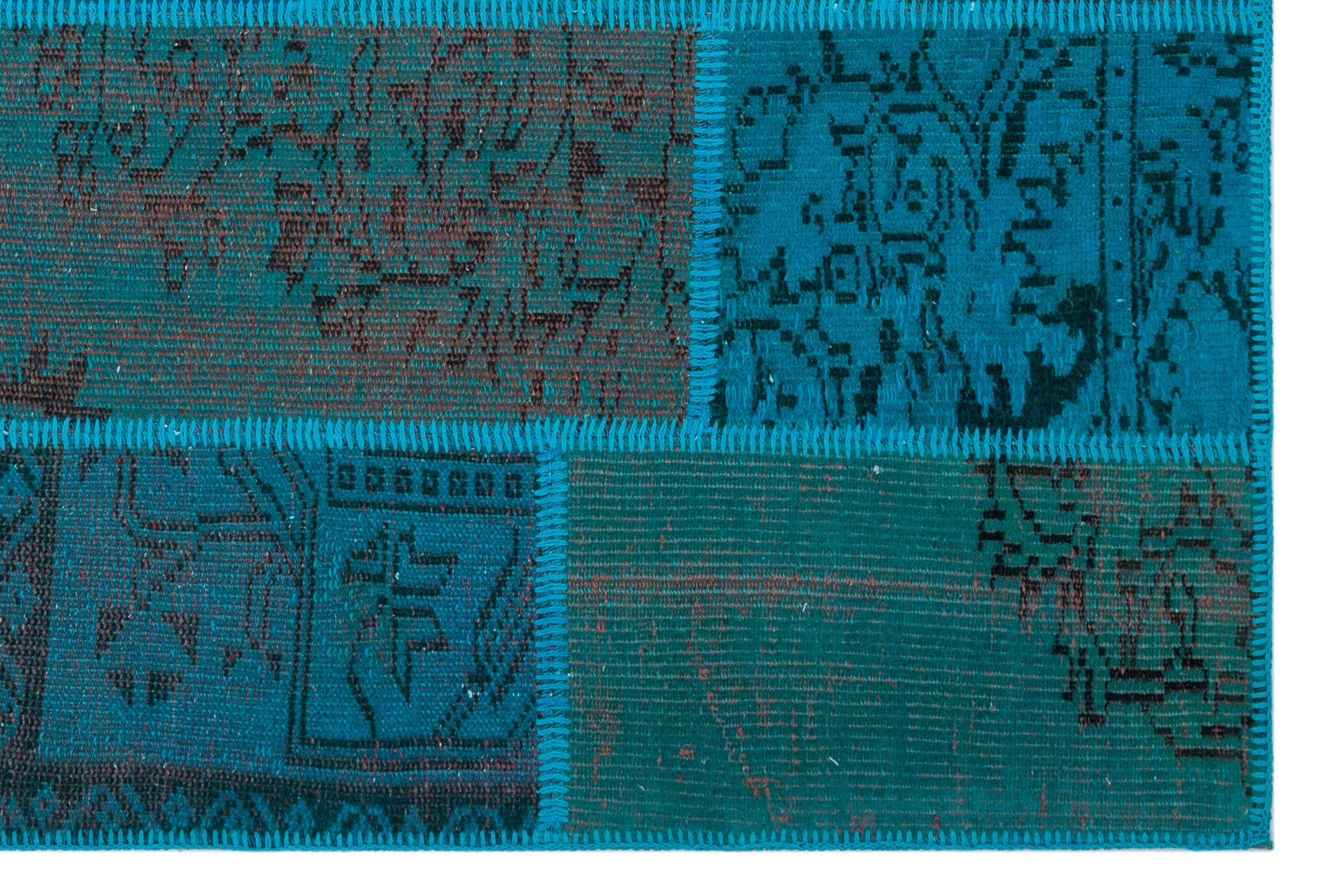 Turquoise  Over Dyed Patchwork Unique Rug 3'11'' x 5'11'' ft 120 x 180 cm