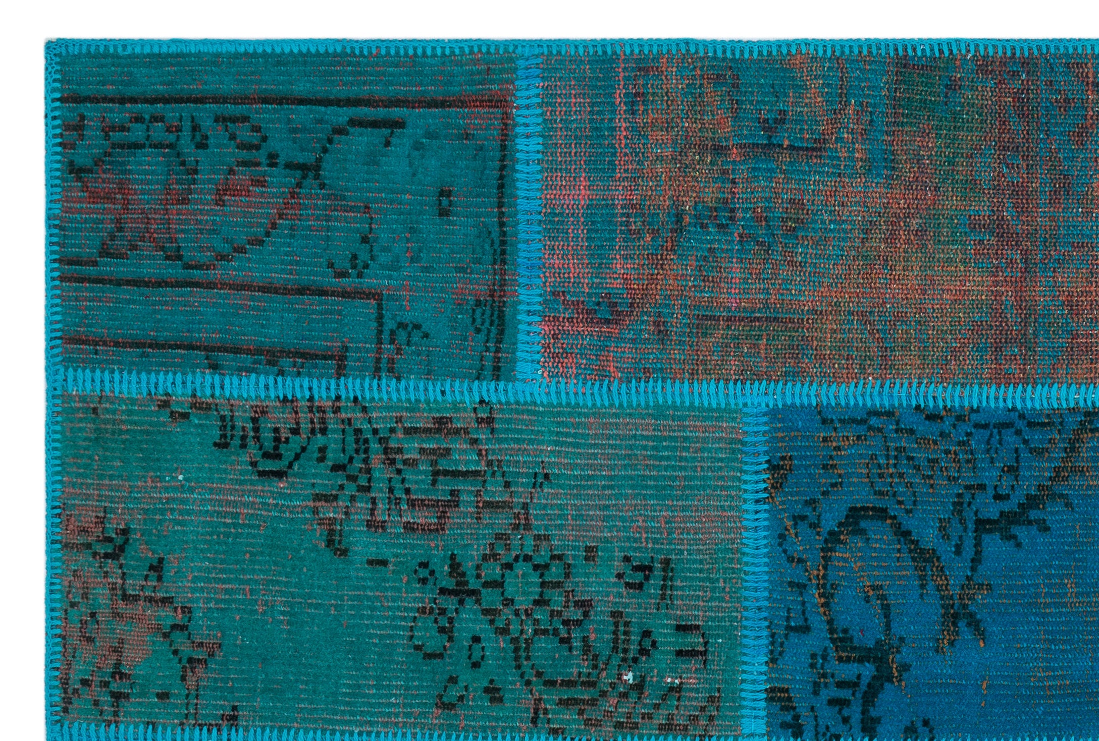 Turquoise  Over Dyed Patchwork Unique Rug 3'11'' x 5'11'' ft 120 x 180 cm