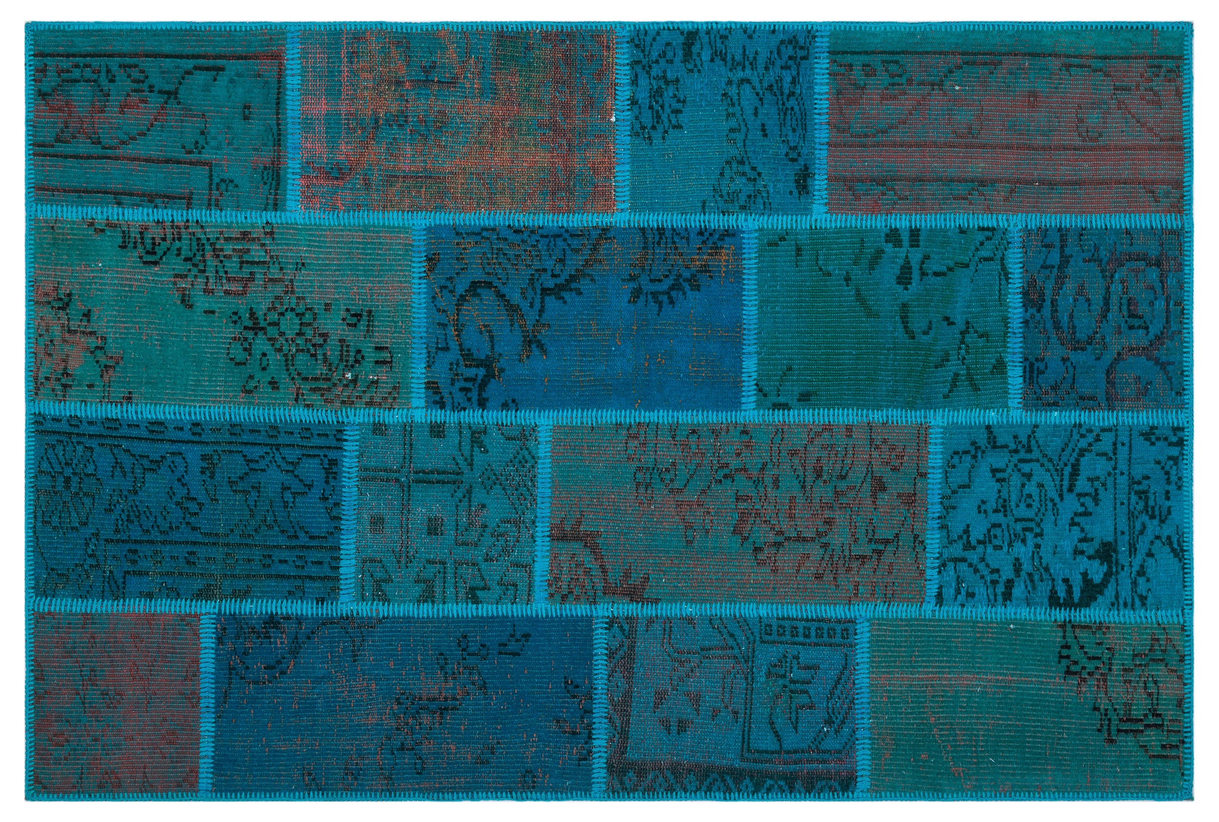 Turquoise  Over Dyed Patchwork Unique Rug 3'11'' x 5'11'' ft 120 x 180 cm