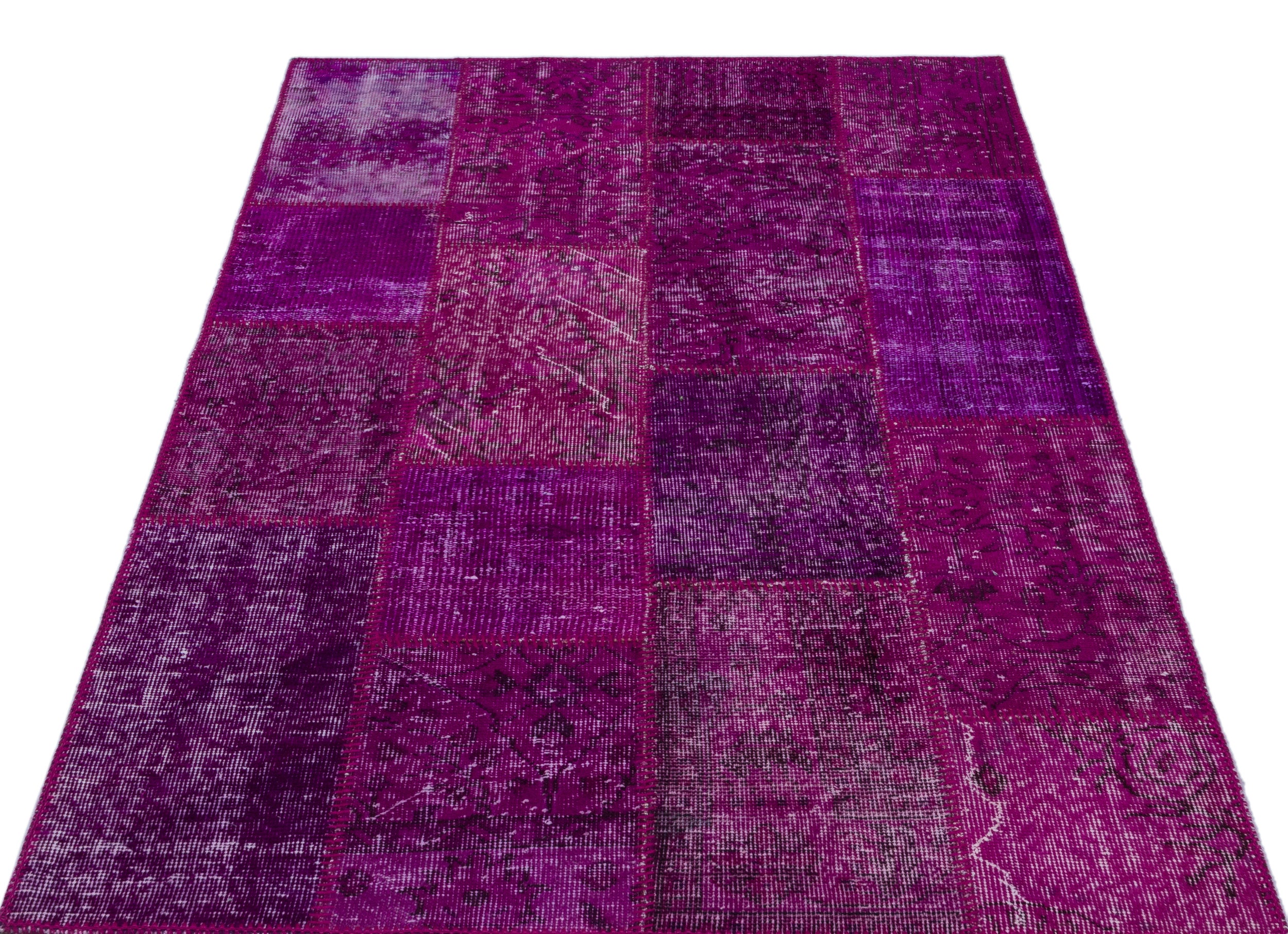 Fuchsia Over Dyed Patchwork Unique Rug 3'11'' x 5'11'' ft 120 x 180 cm