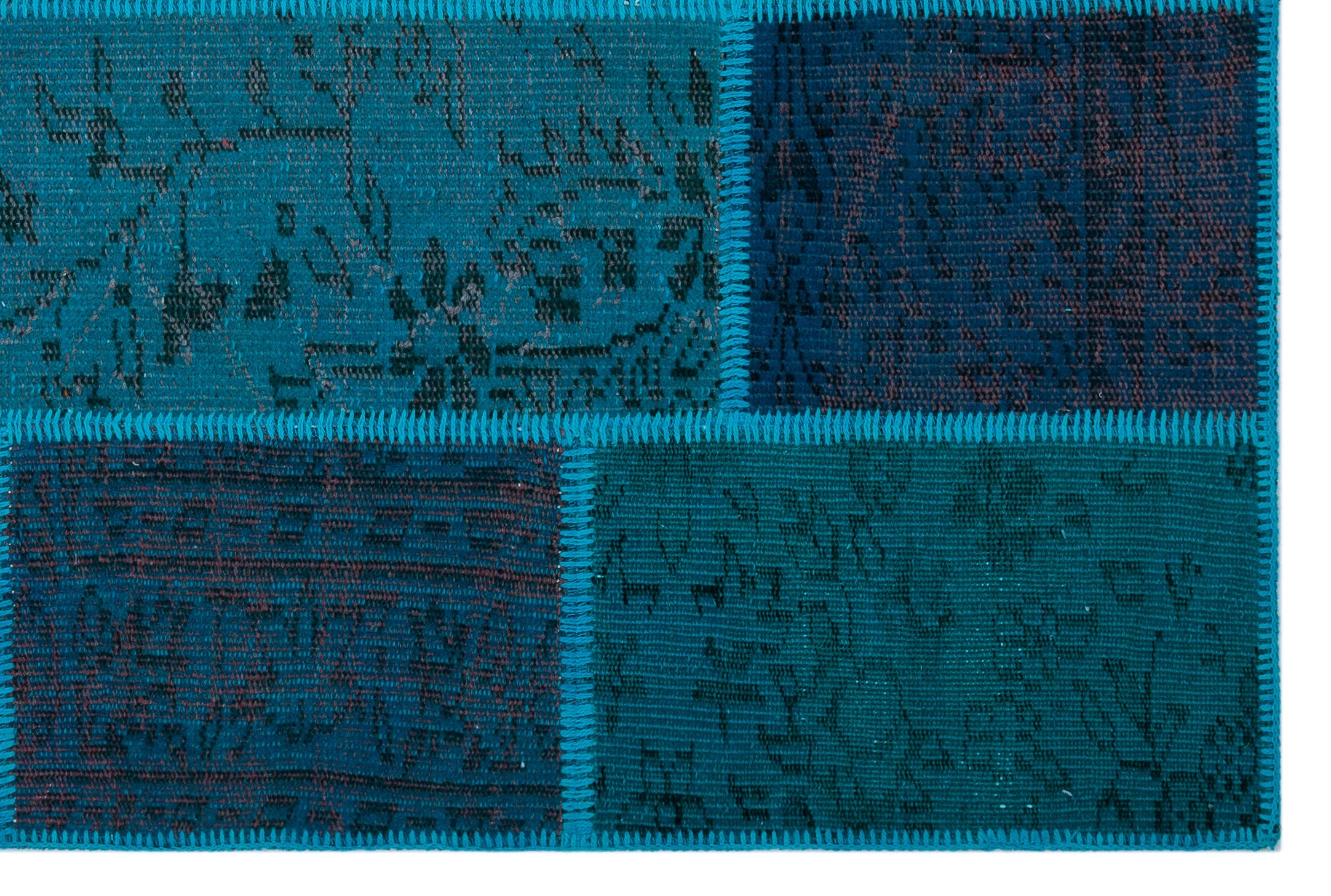 Turquoise  Over Dyed Patchwork Unique Rug 3'11'' x 5'11'' ft 120 x 180 cm