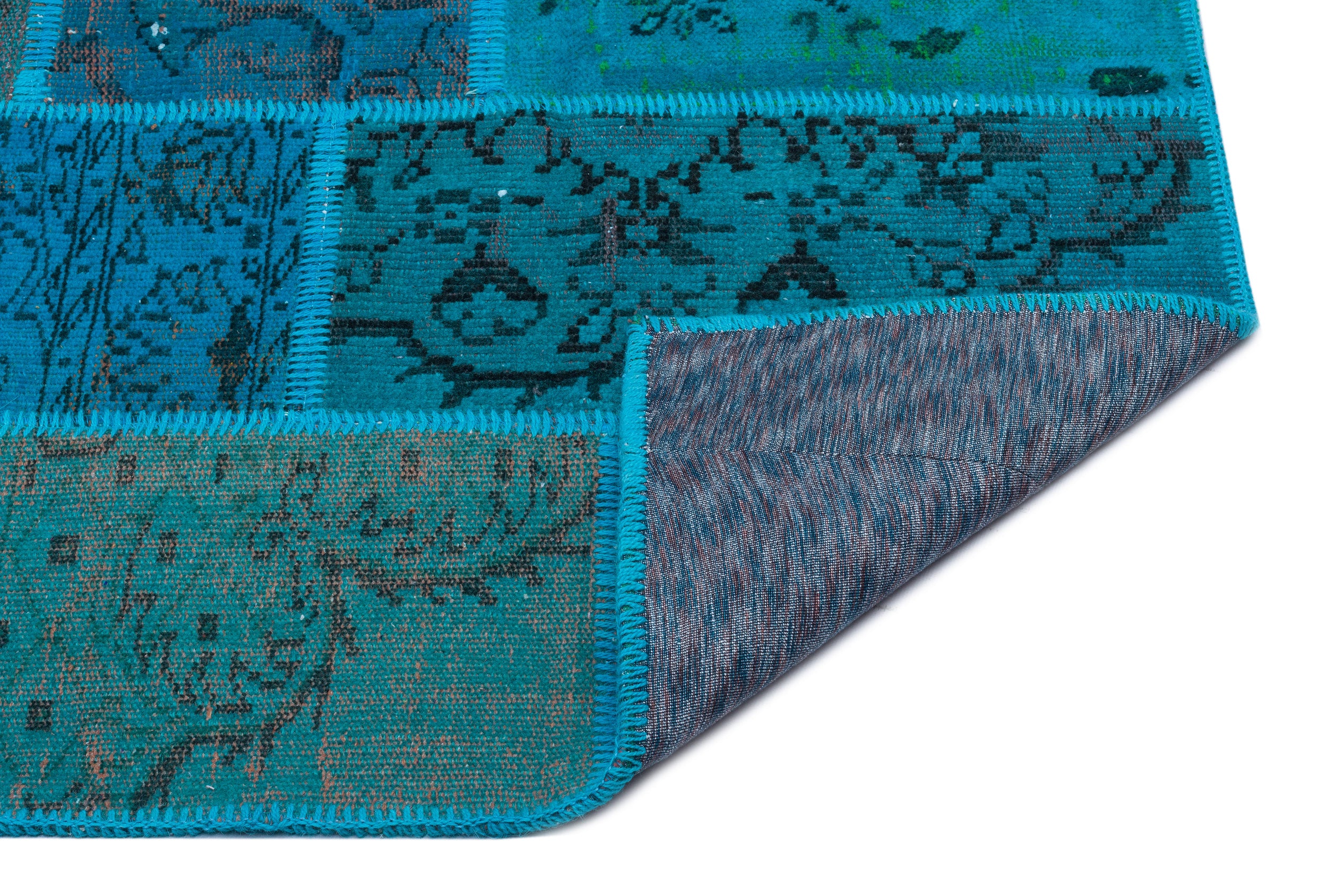 Turquoise  Over Dyed Patchwork Unique Rug 3'11'' x 5'11'' ft 120 x 180 cm