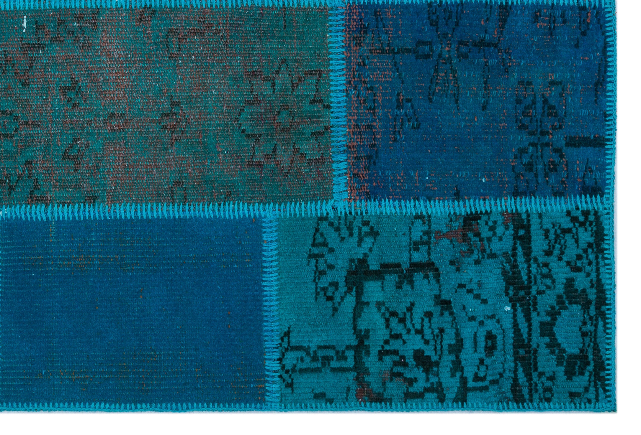 Turquoise  Over Dyed Patchwork Unique Rug 3'11'' x 5'11'' ft 120 x 180 cm