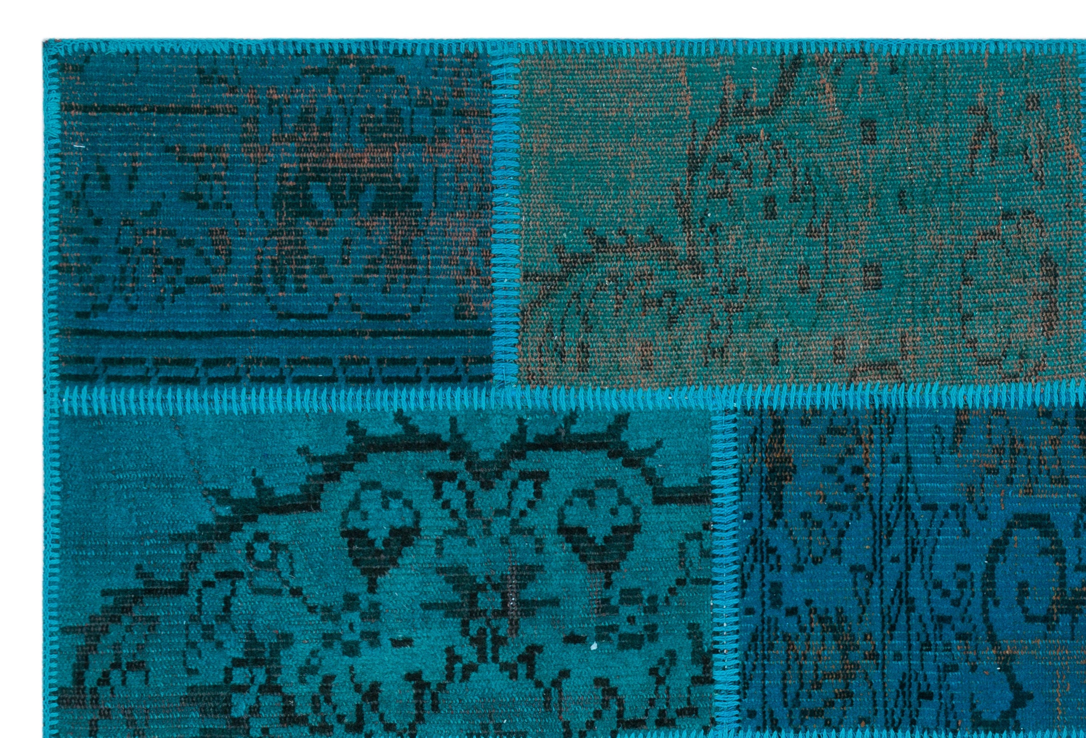 Turquoise  Over Dyed Patchwork Unique Rug 3'11'' x 5'11'' ft 120 x 180 cm
