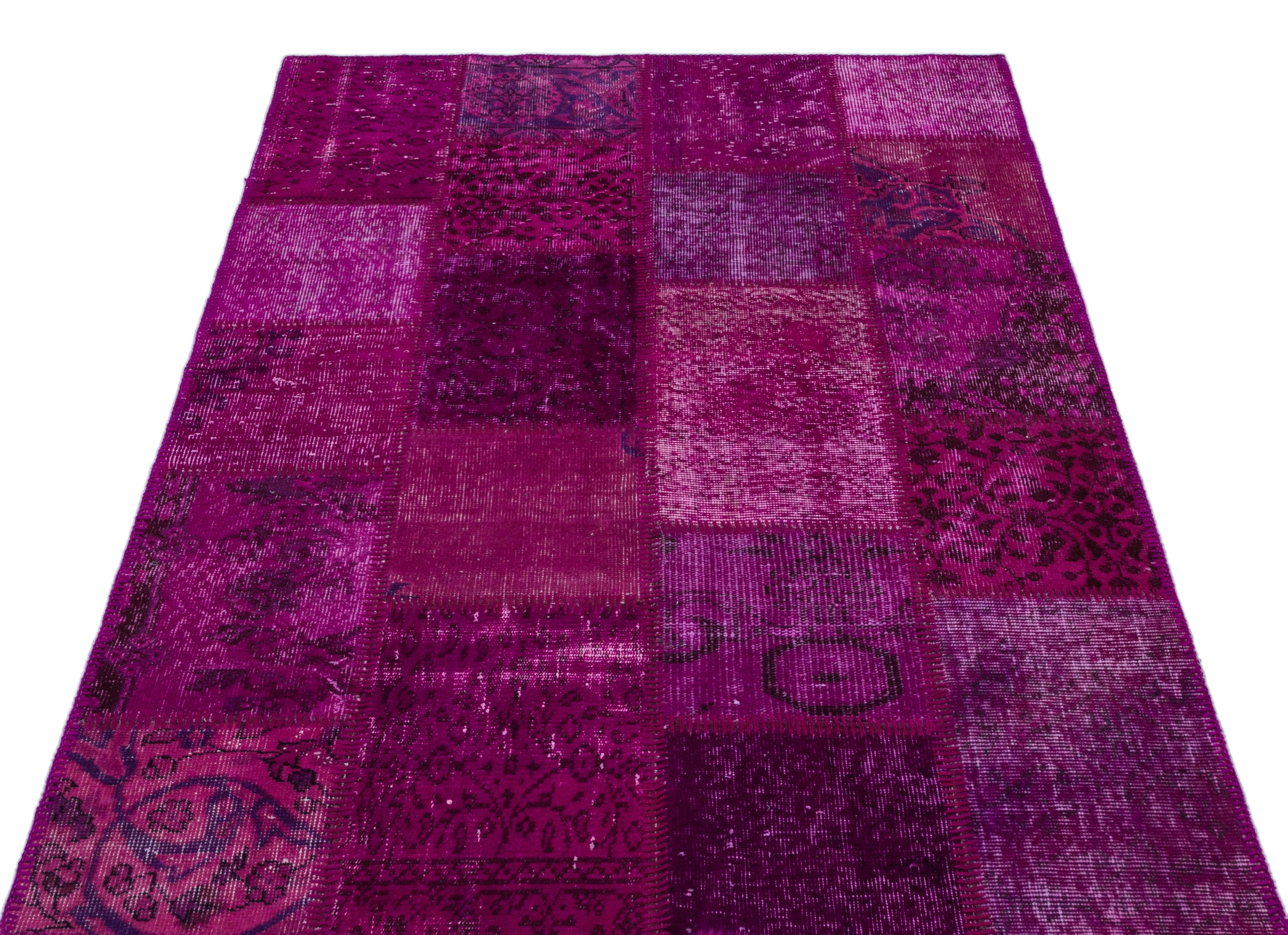 Fuchsia Over Dyed Patchwork Unique Rug 3'11'' x 5'11'' ft 120 x 180 cm