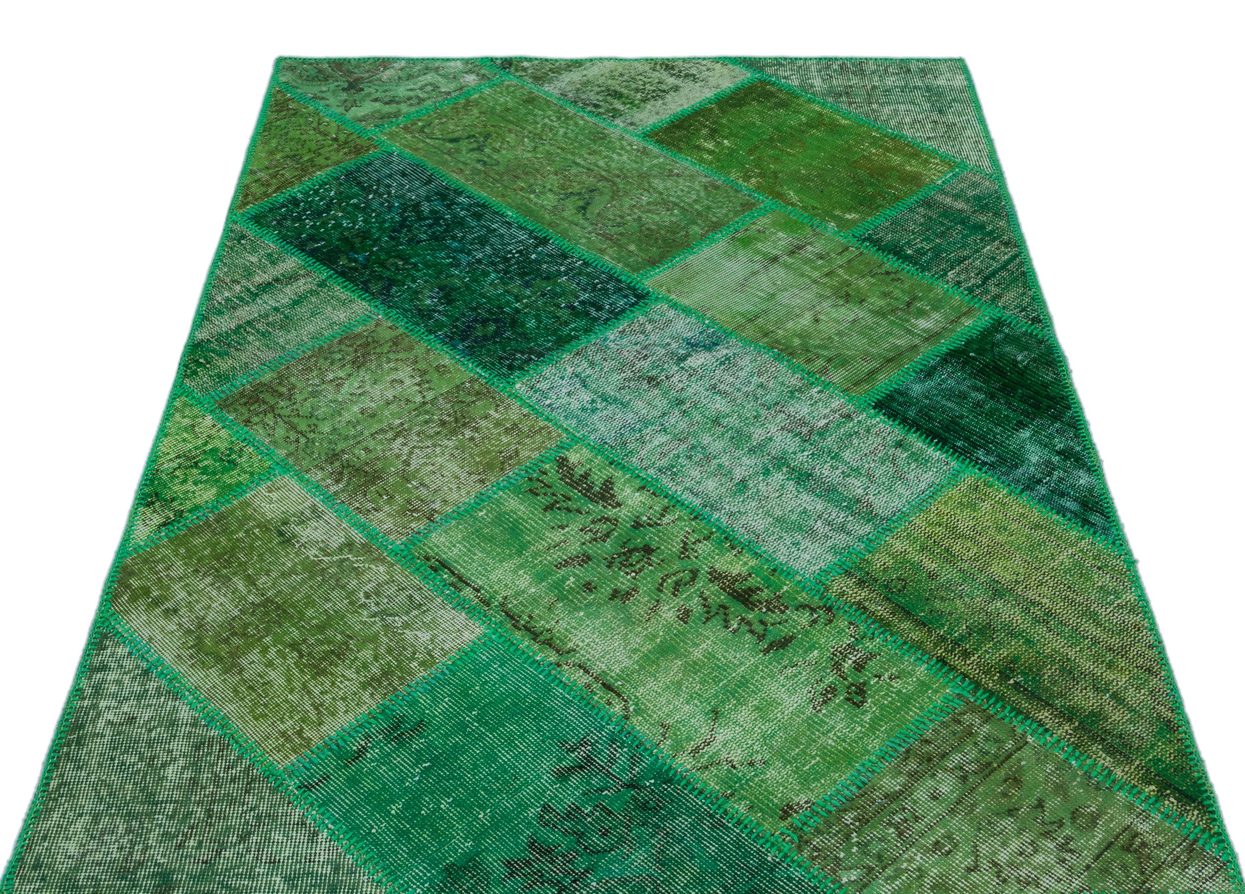 Green Over Dyed Patchwork Unique Rug 3'11'' x 5'11'' ft 120 x 180 cm