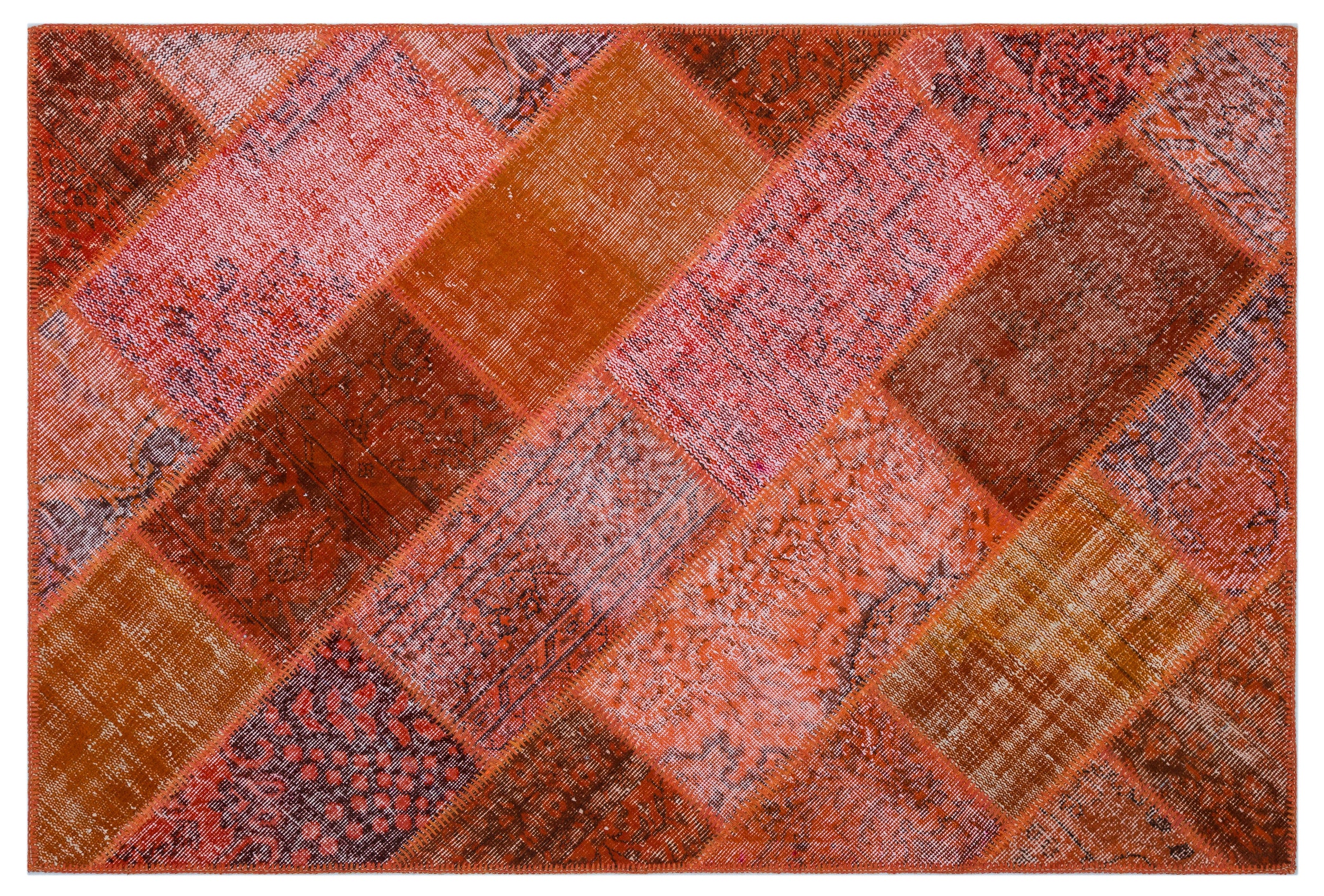 Red Over Dyed Patchwork Unique Rug 3'11'' x 5'11'' ft 120 x 180 cm