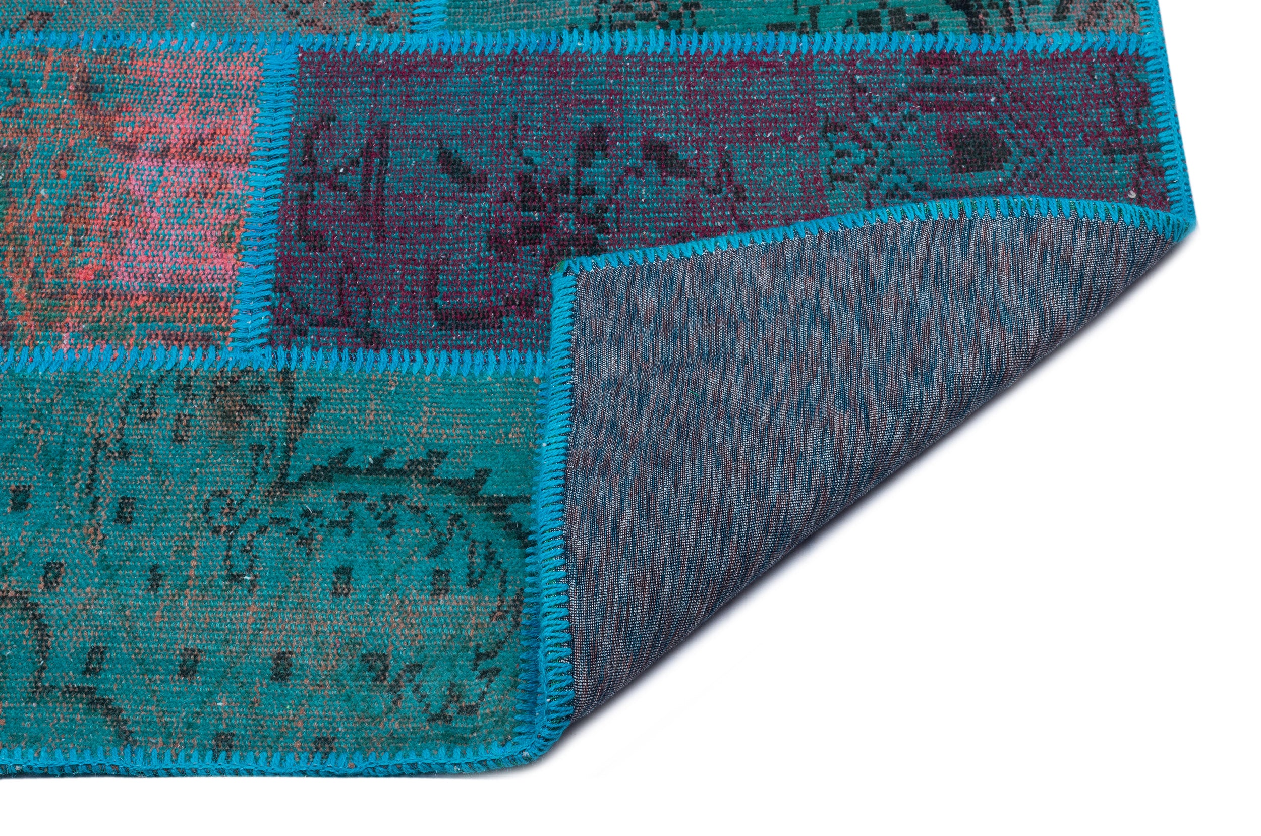 Turquoise  Over Dyed Patchwork Unique Rug 3'11'' x 5'11'' ft 120 x 180 cm