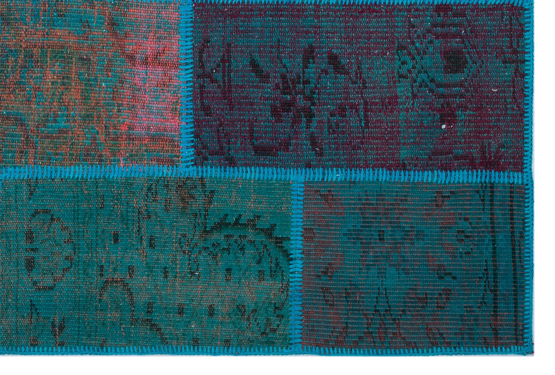 Turquoise  Over Dyed Patchwork Unique Rug 3'11'' x 5'11'' ft 120 x 180 cm