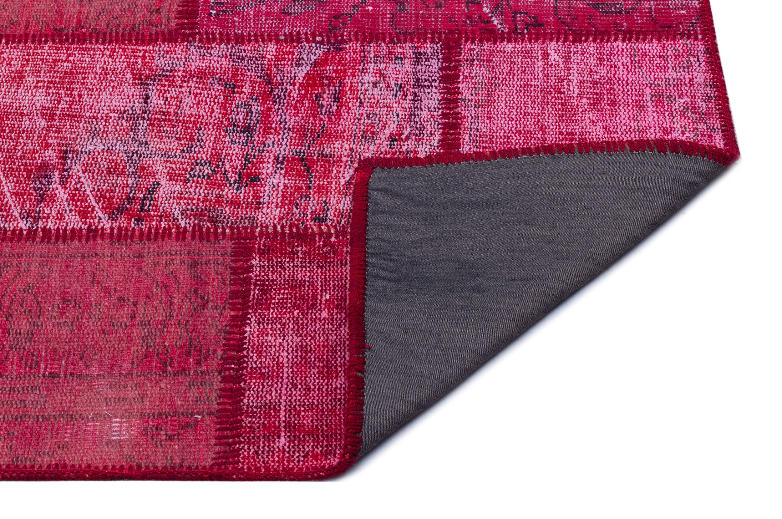 Red Over Dyed Patchwork Unique Rug 3'11'' x 5'11'' ft 120 x 180 cm