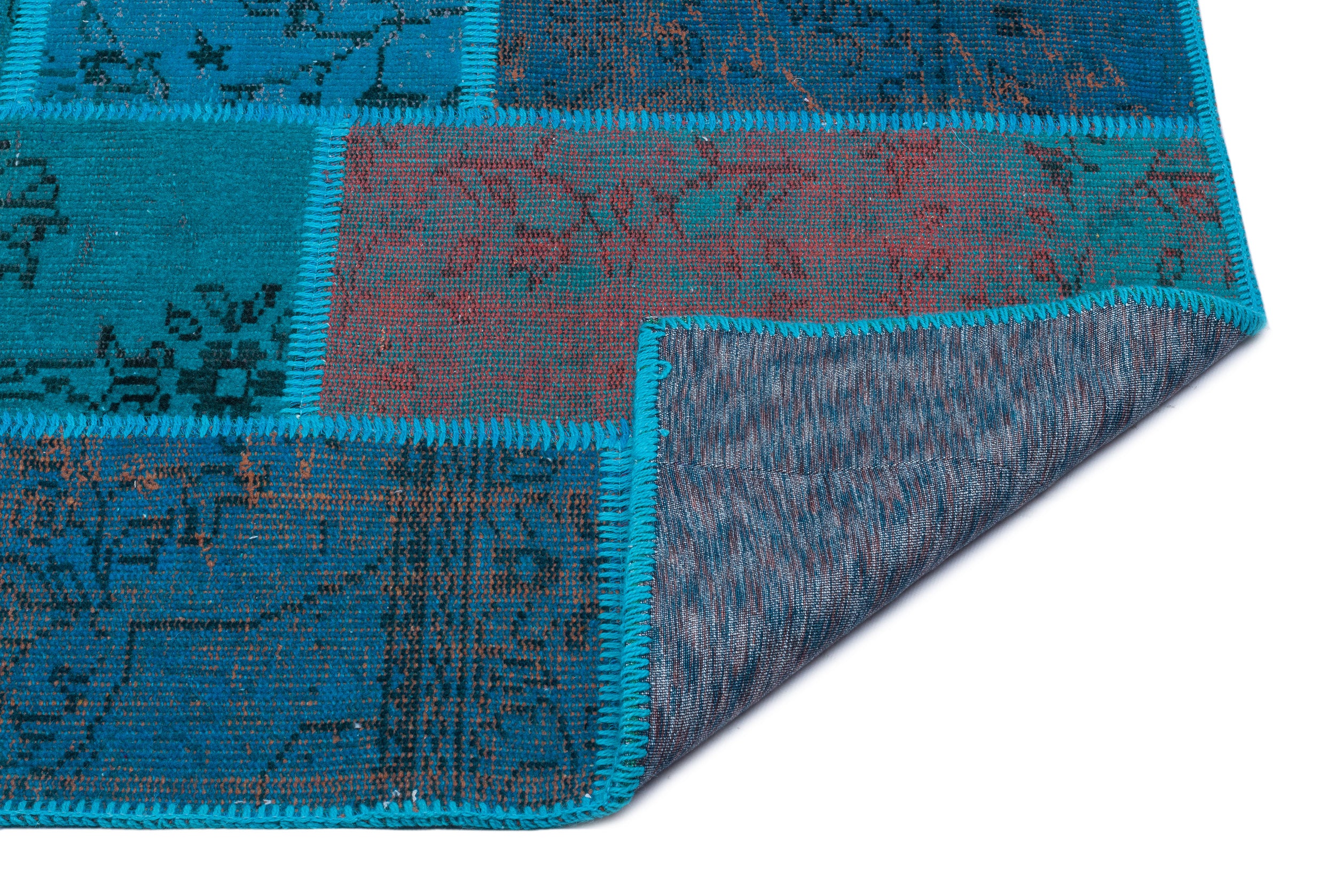 Turquoise  Over Dyed Patchwork Unique Rug 3'11'' x 5'11'' ft 120 x 180 cm