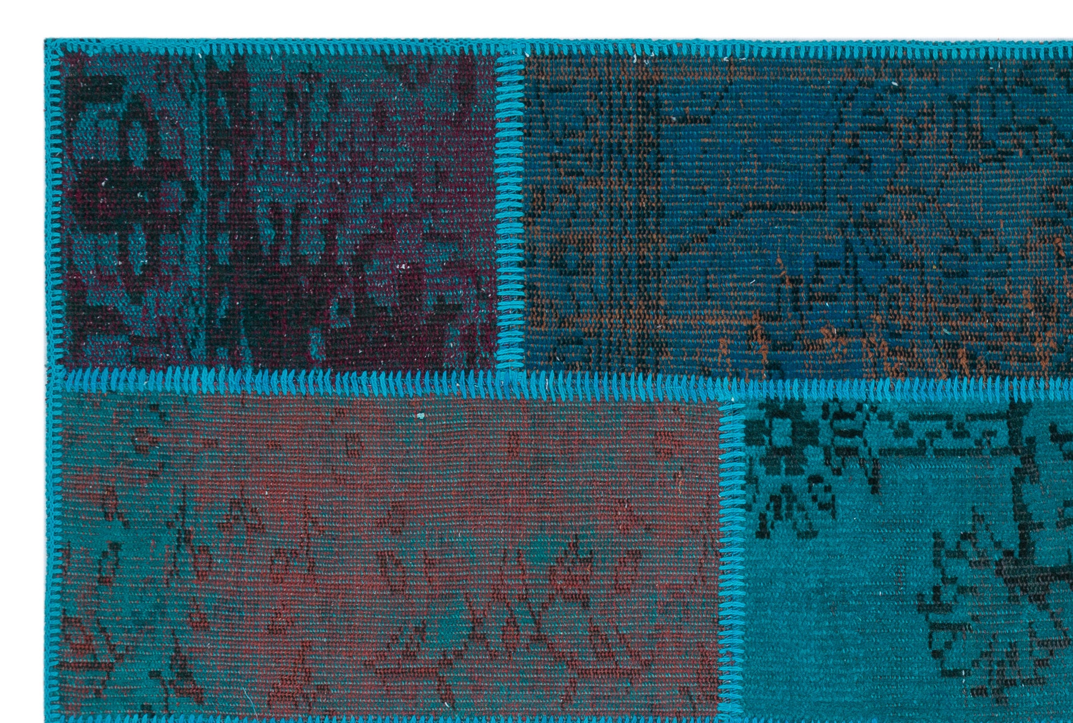 Turquoise  Over Dyed Patchwork Unique Rug 3'11'' x 5'11'' ft 120 x 180 cm